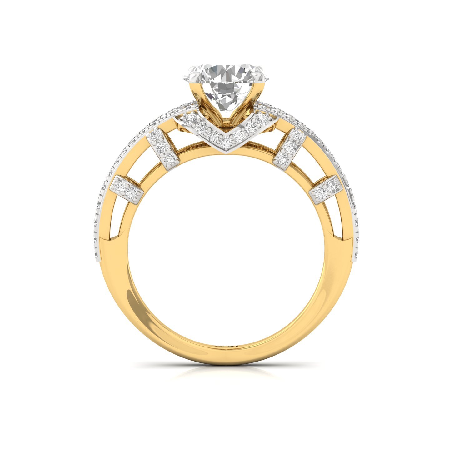 Round Cut Diamond Halo Engagement Ring | Lab Grown CVD Diamond Split Shank Ring | 925 Silver | 10K | 14K | 18K - View 3