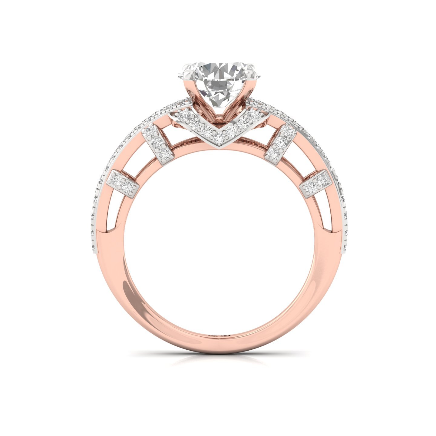 Round Cut Diamond Halo Engagement Ring | Lab Grown CVD Diamond Split Shank Ring | 925 Silver | 10K | 14K | 18K - View 3