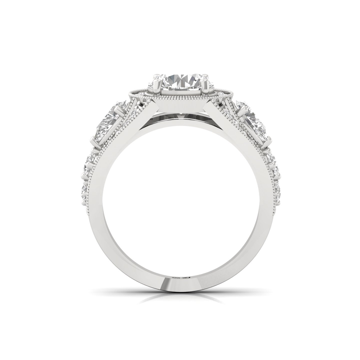 Round Cut Diamond Vintage Halo Engagement Ring | Lab Grown CVD Diamond Three Stone Ring | 925 Silver | 10K | 14K | 18K - View 3