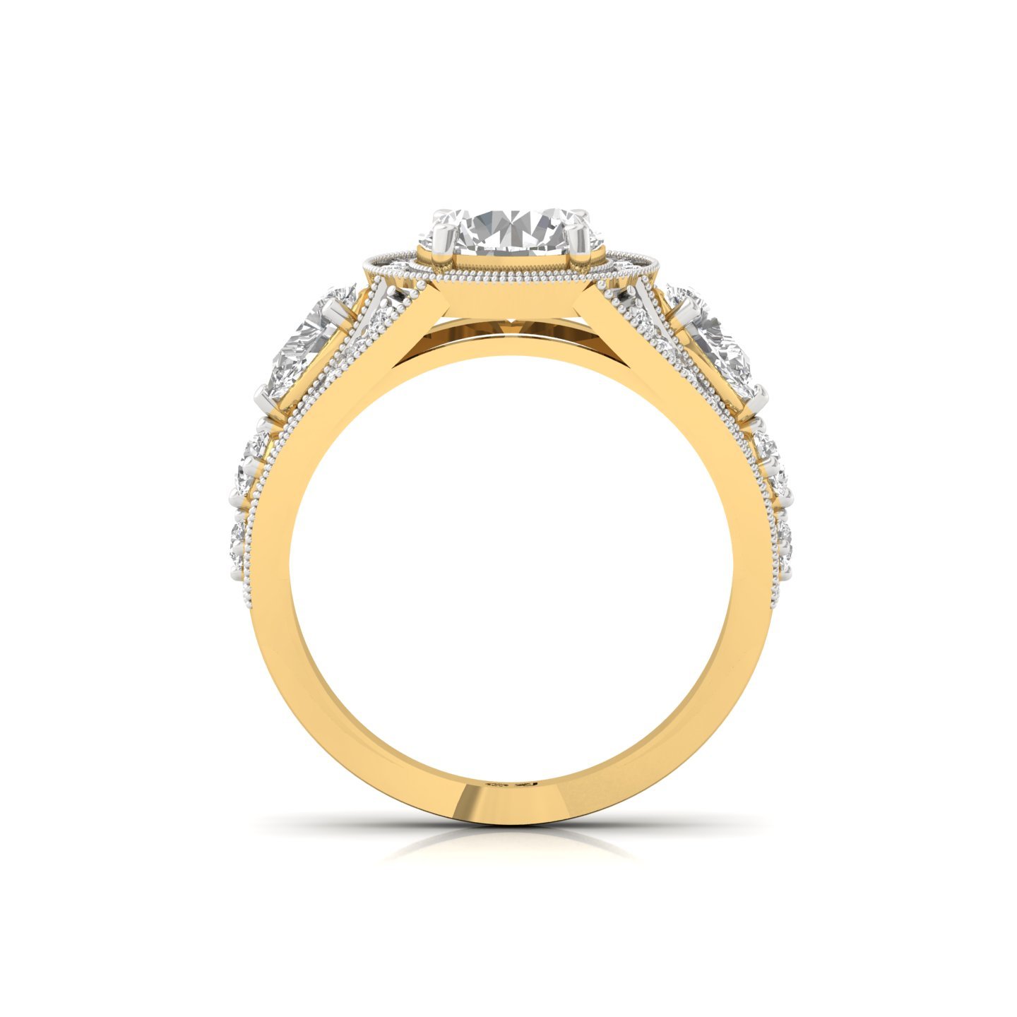 Round Cut Diamond Vintage Halo Engagement Ring | Lab Grown CVD Diamond Three Stone Ring | 925 Silver | 10K | 14K | 18K - View 3