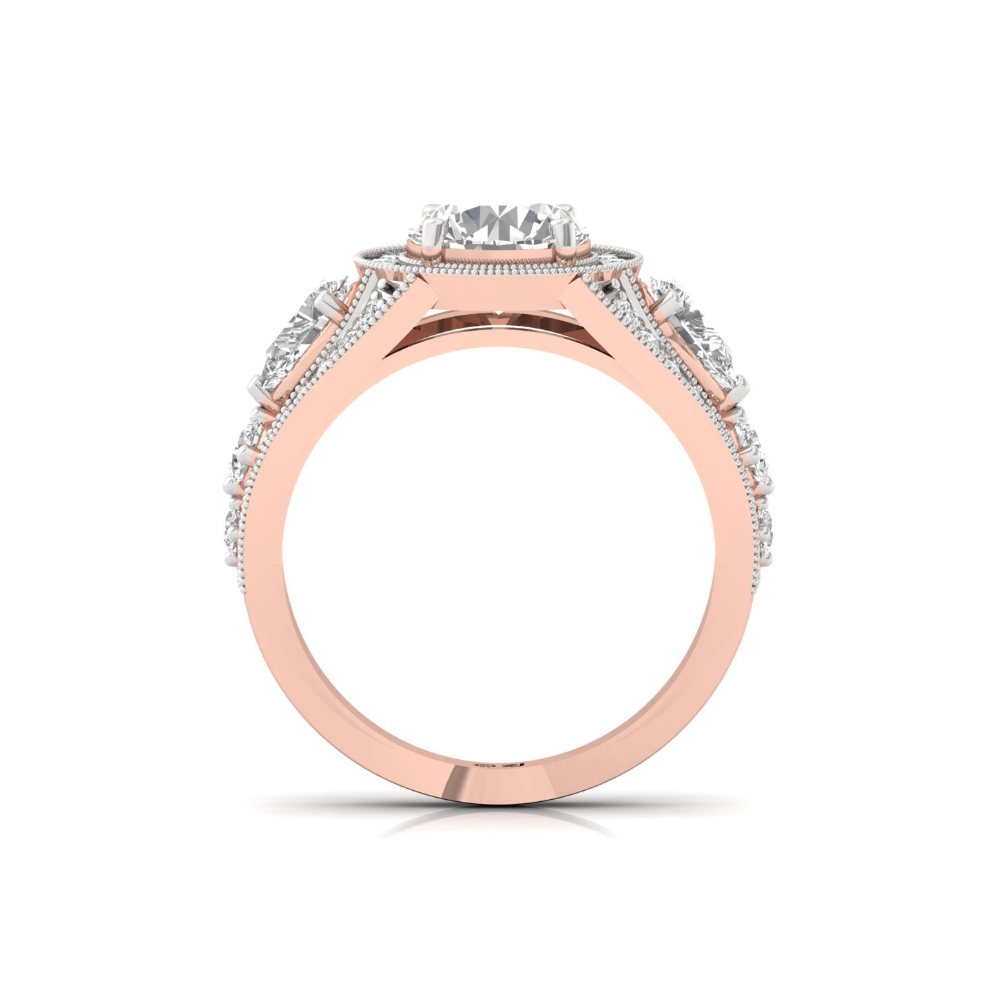 Round Cut Diamond Vintage Halo Engagement Ring | Lab Grown CVD Diamond Three Stone Ring | 925 Silver | 10K | 14K | 18K - View 3