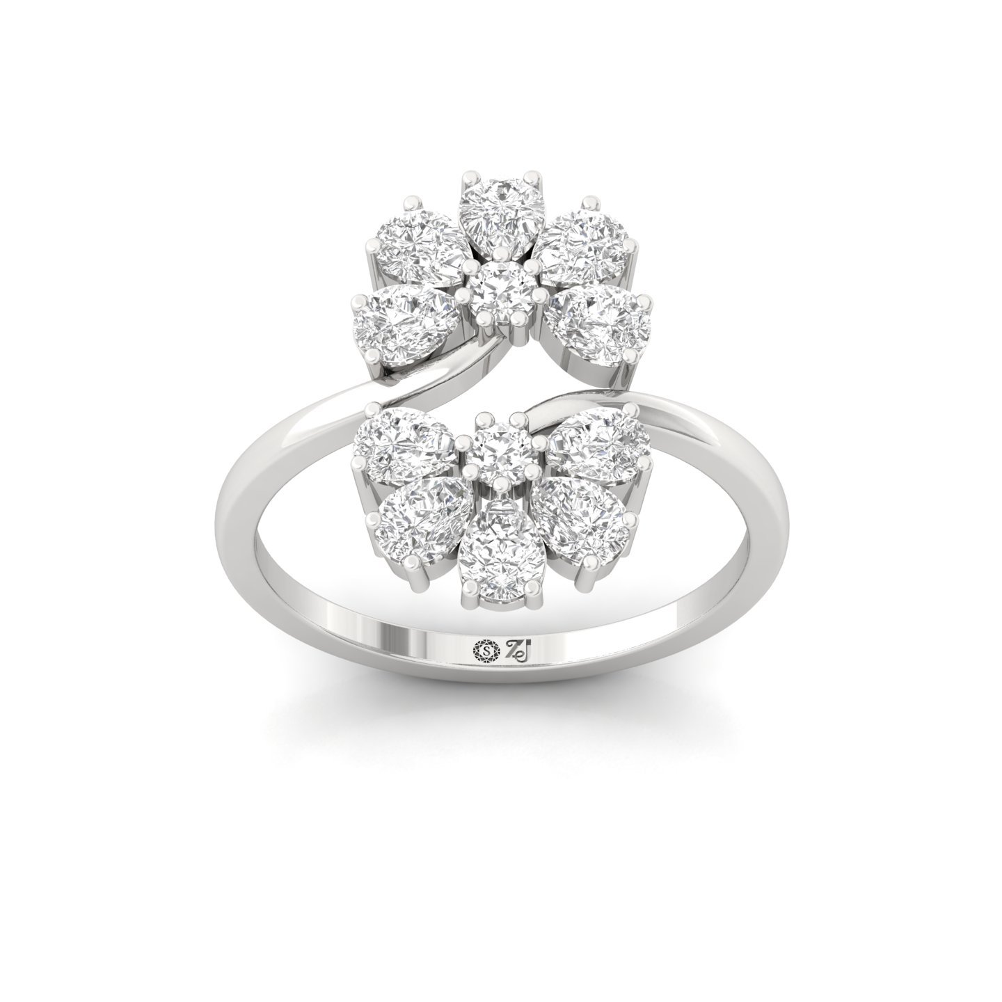 Round & Pear Cut Diamond Floral Cocktail Ring | Lab Grown CVD Diamond Statement Ring | 925 Silver | 10K | 14K | 18K - Main View