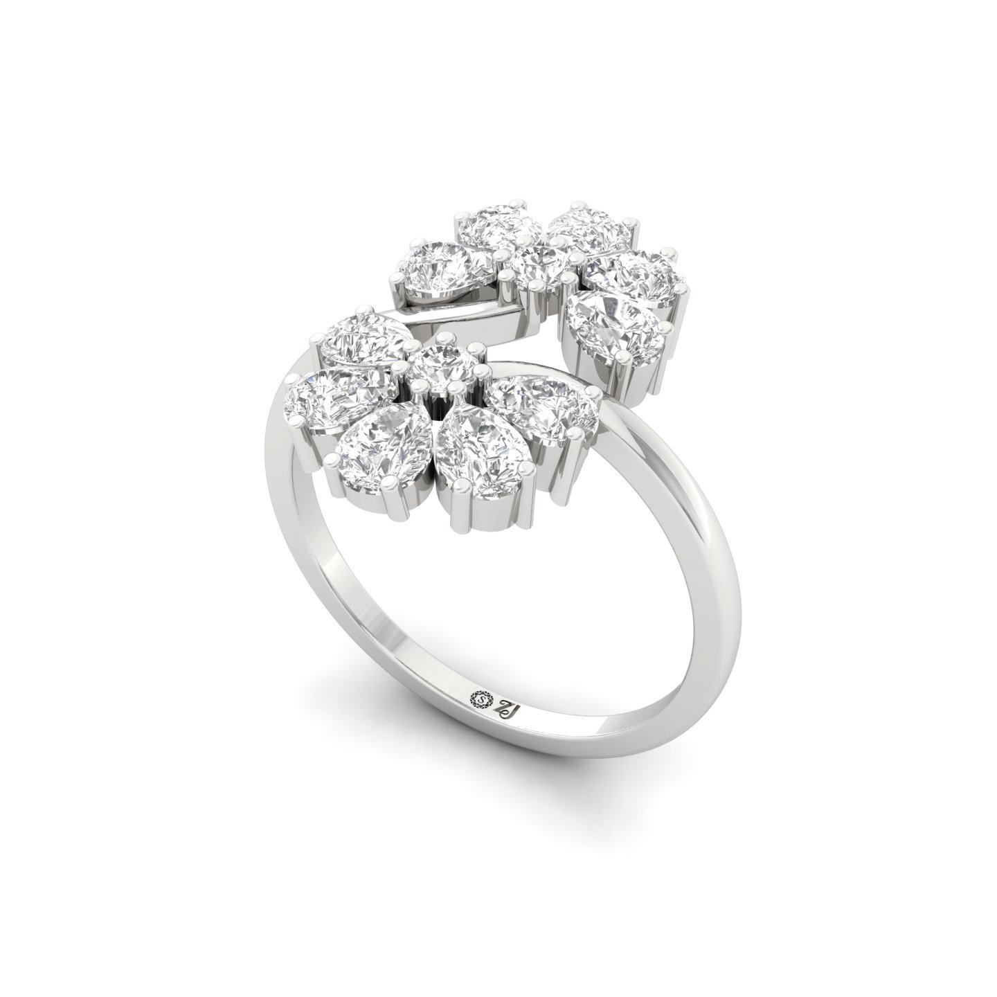 Round & Pear Cut Diamond Floral Cocktail Ring | Lab Grown CVD Diamond Statement Ring | 925 Silver | 10K | 14K | 18K - View 2