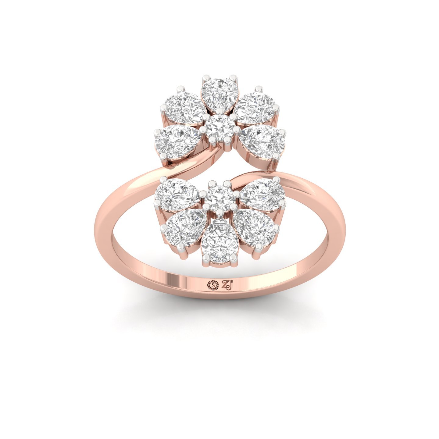 Round & Pear Cut Diamond Floral Cocktail Ring | Lab Grown CVD Diamond Statement Ring | 925 Silver | 10K | 14K | 18K - Rose Gold Main View