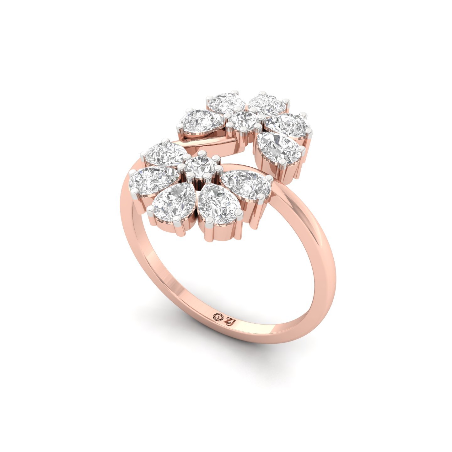 Round & Pear Cut Diamond Floral Cocktail Ring | Lab Grown CVD Diamond Statement Ring | 925 Silver | 10K | 14K | 18K - View 2