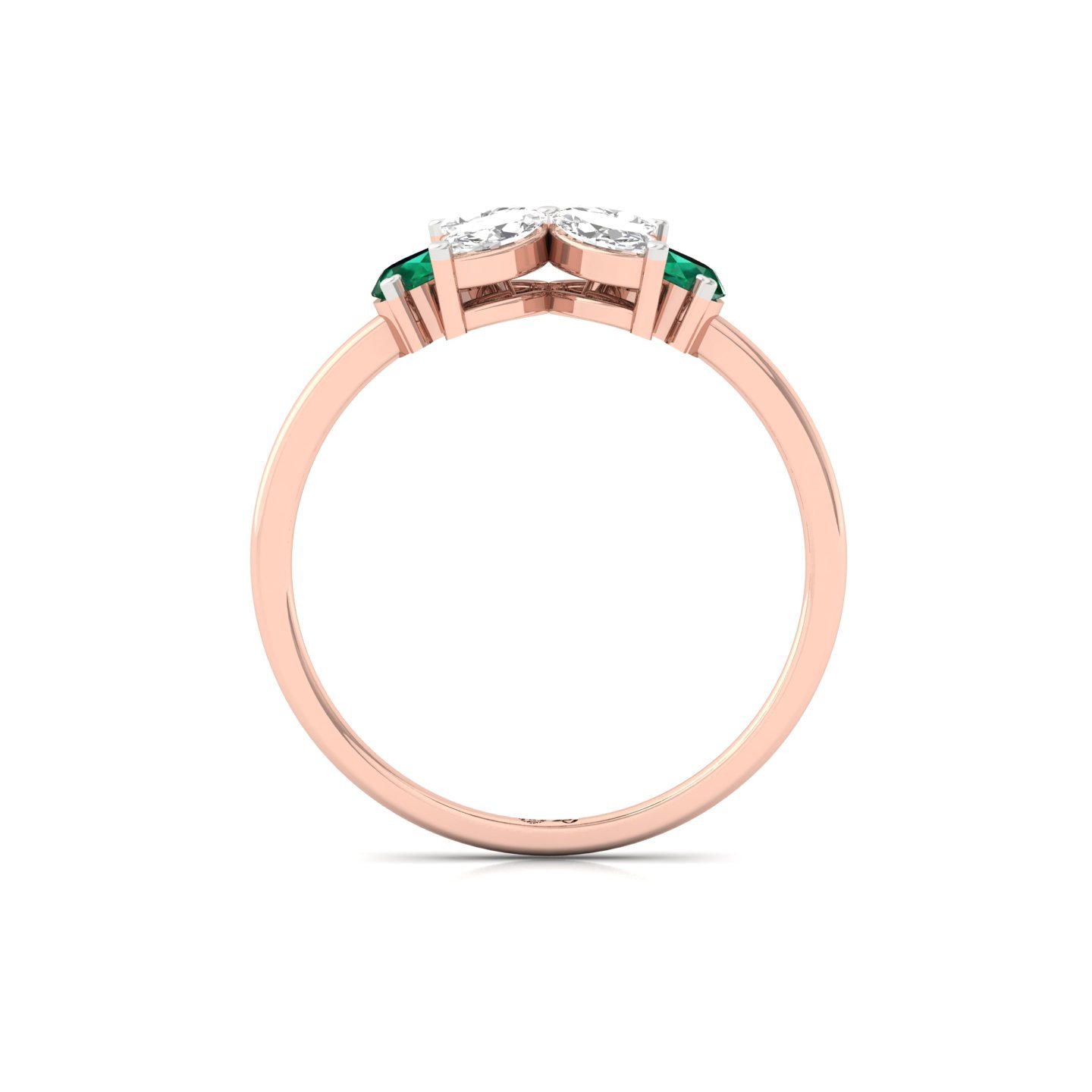 Pear & Marquise Cut Diamond Floral Ring with Emerald Accents | Lab Grown CVD Diamond Nature Inspired Ring | 925 Silver | 10K | 14K | 18K - View 3