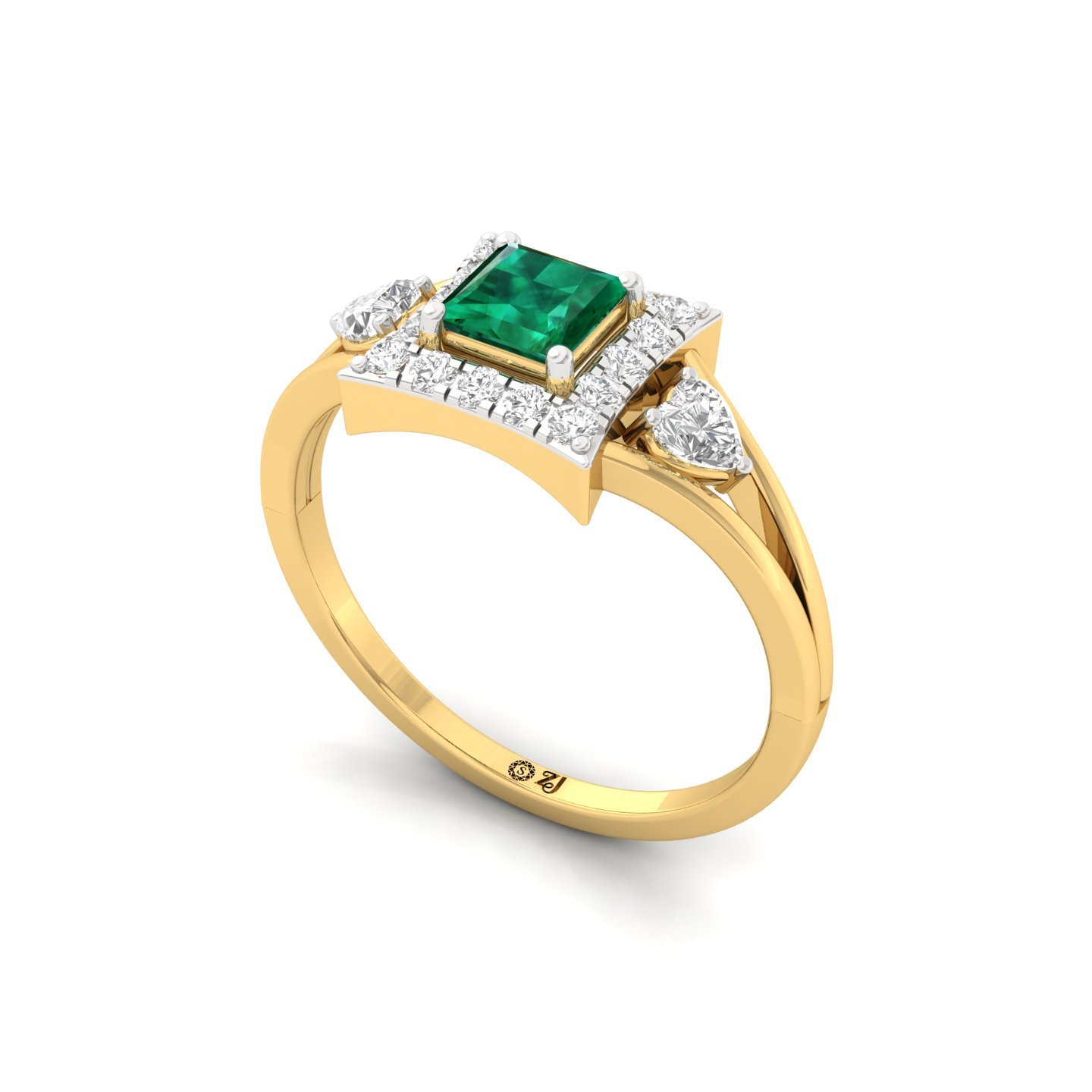 Princess Cut Emerald & Diamond Halo Ring | Lab Grown CVD Diamond & Green Gemstone Engagement Ring | 925 Silver | 10K | 14K | 18K - View 2
