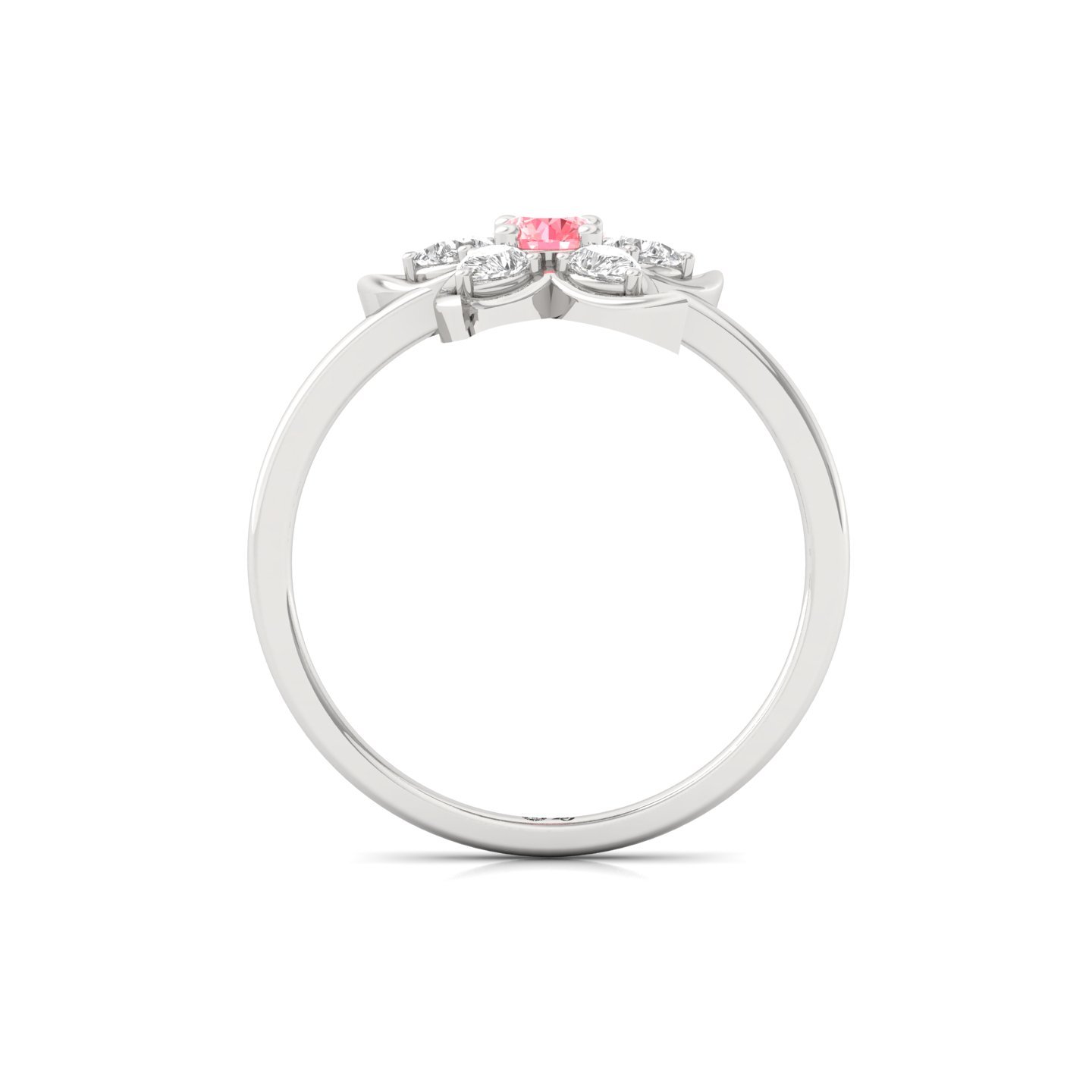 Pink Round & Pear Cut Diamond Flower Ring | Lab Grown CVD Diamond Floral Engagement Ring | 925 Silver | 10K | 14K | 18K - View 3