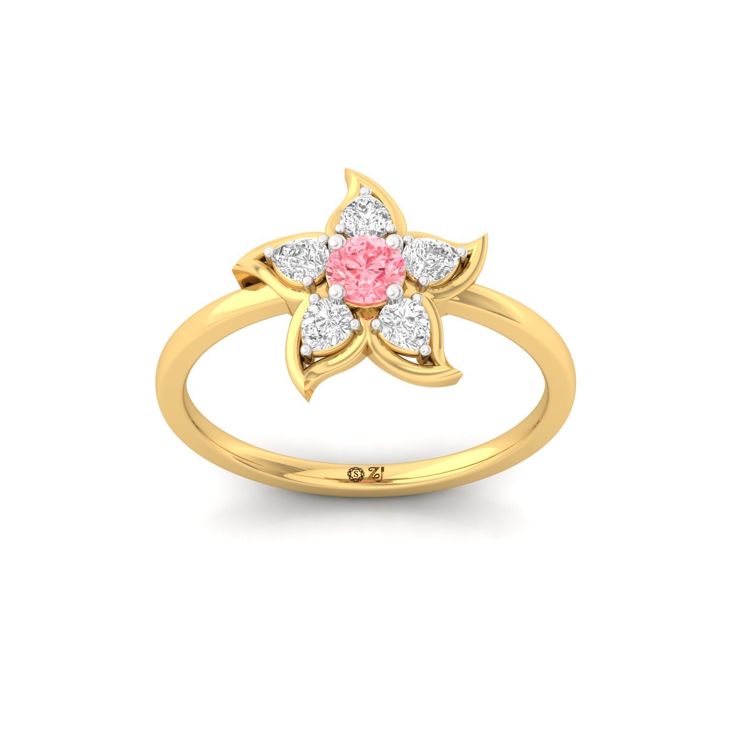 Pink Round & Pear Cut Diamond Flower Ring | Lab Grown CVD Diamond Floral Engagement Ring | 925 Silver | 10K | 14K | 18K - Gold Main View
