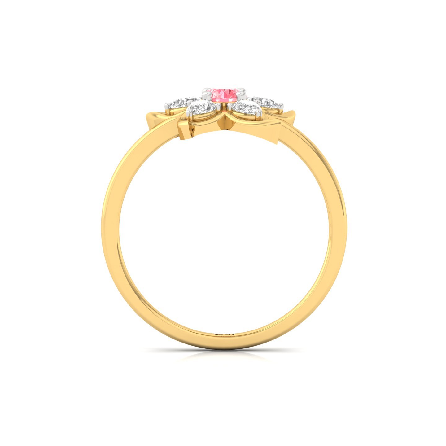 Pink Round & Pear Cut Diamond Flower Ring | Lab Grown CVD Diamond Floral Engagement Ring | 925 Silver | 10K | 14K | 18K - View 3