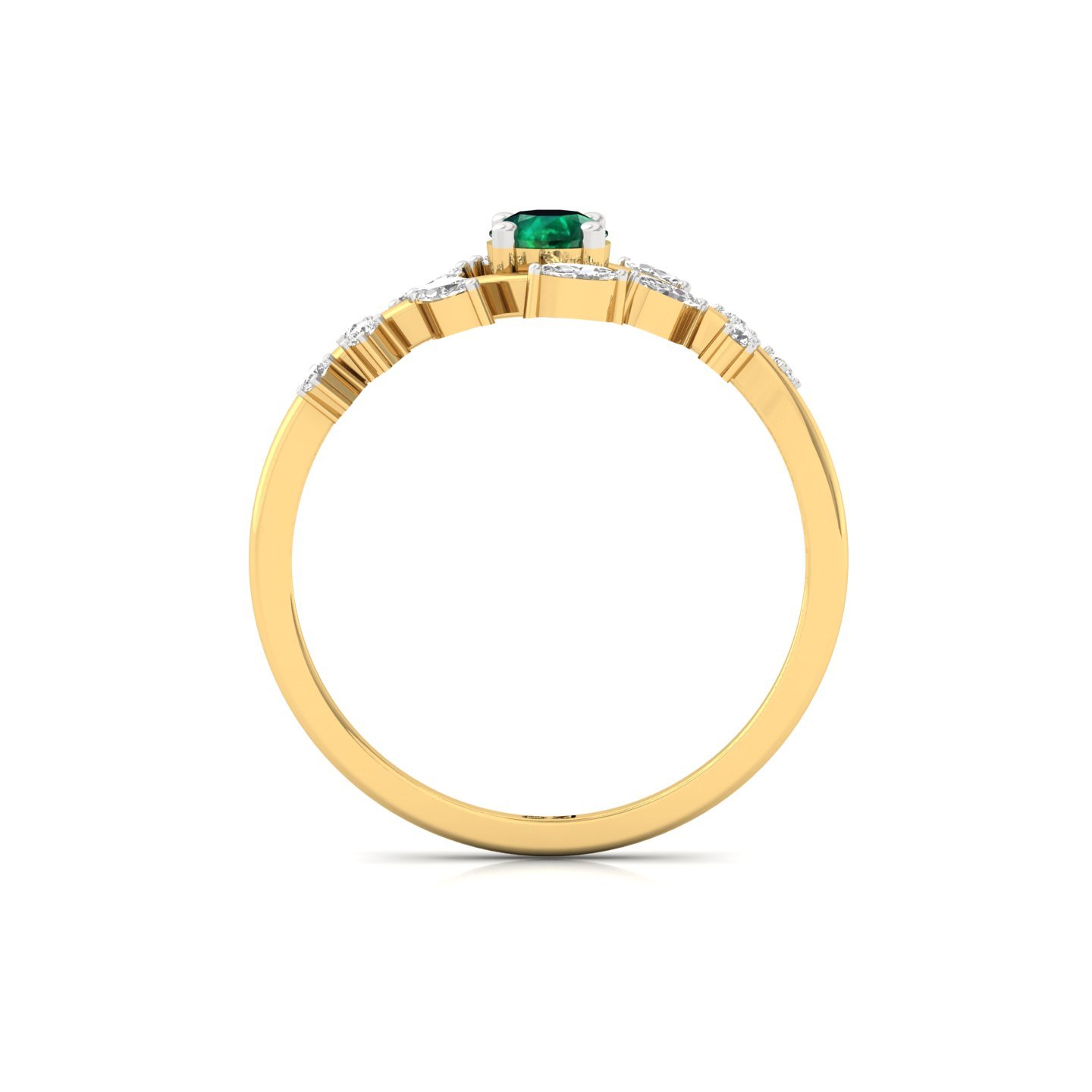 Green Round & Marquise Cut Diamond Leaf Ring | Lab Grown CVD Diamond Nature-Inspired Engagement Ring | 925 Silver | 10K | 14K | 18K - View 3