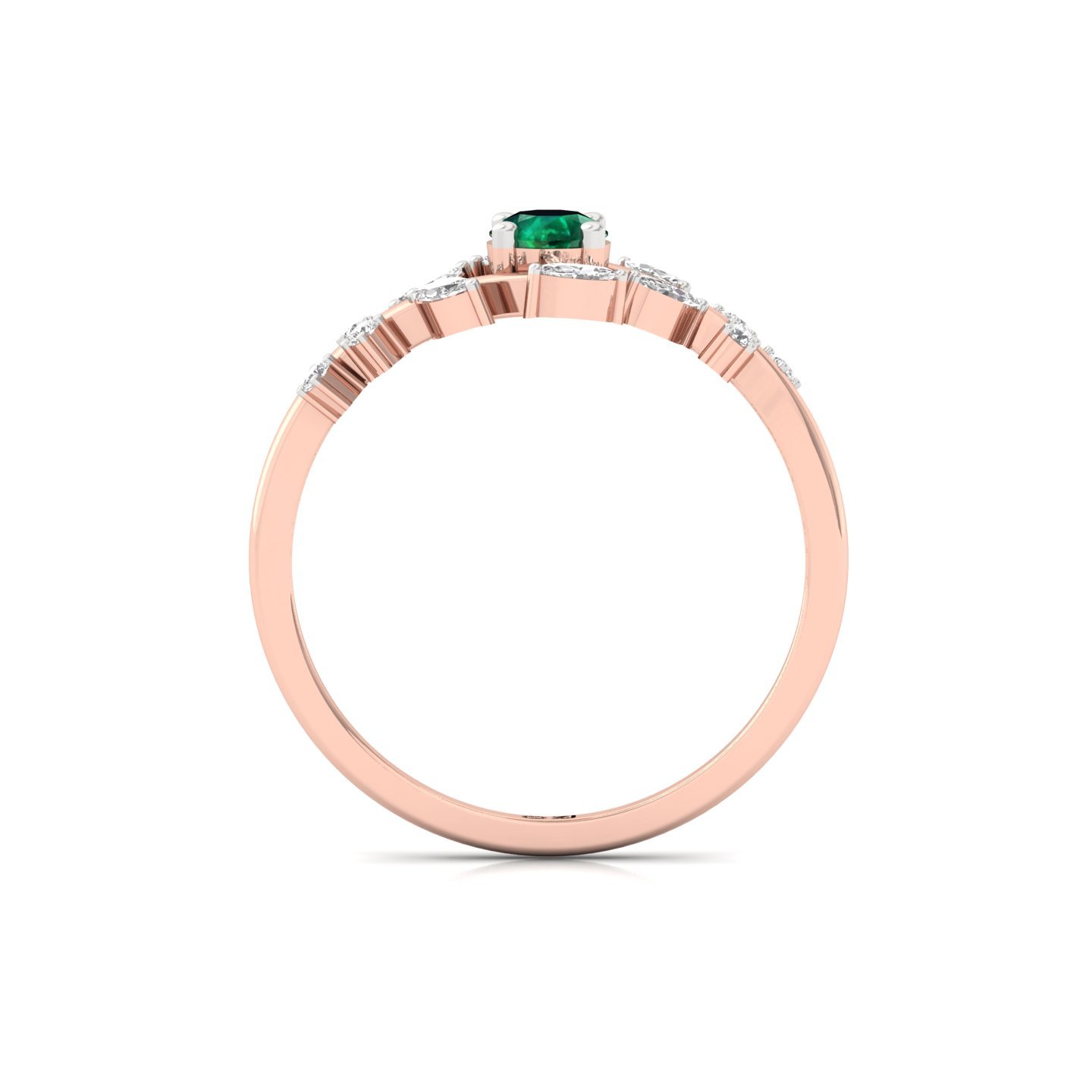 Green Round & Marquise Cut Diamond Leaf Ring | Lab Grown CVD Diamond Nature-Inspired Engagement Ring | 925 Silver | 10K | 14K | 18K - View 3