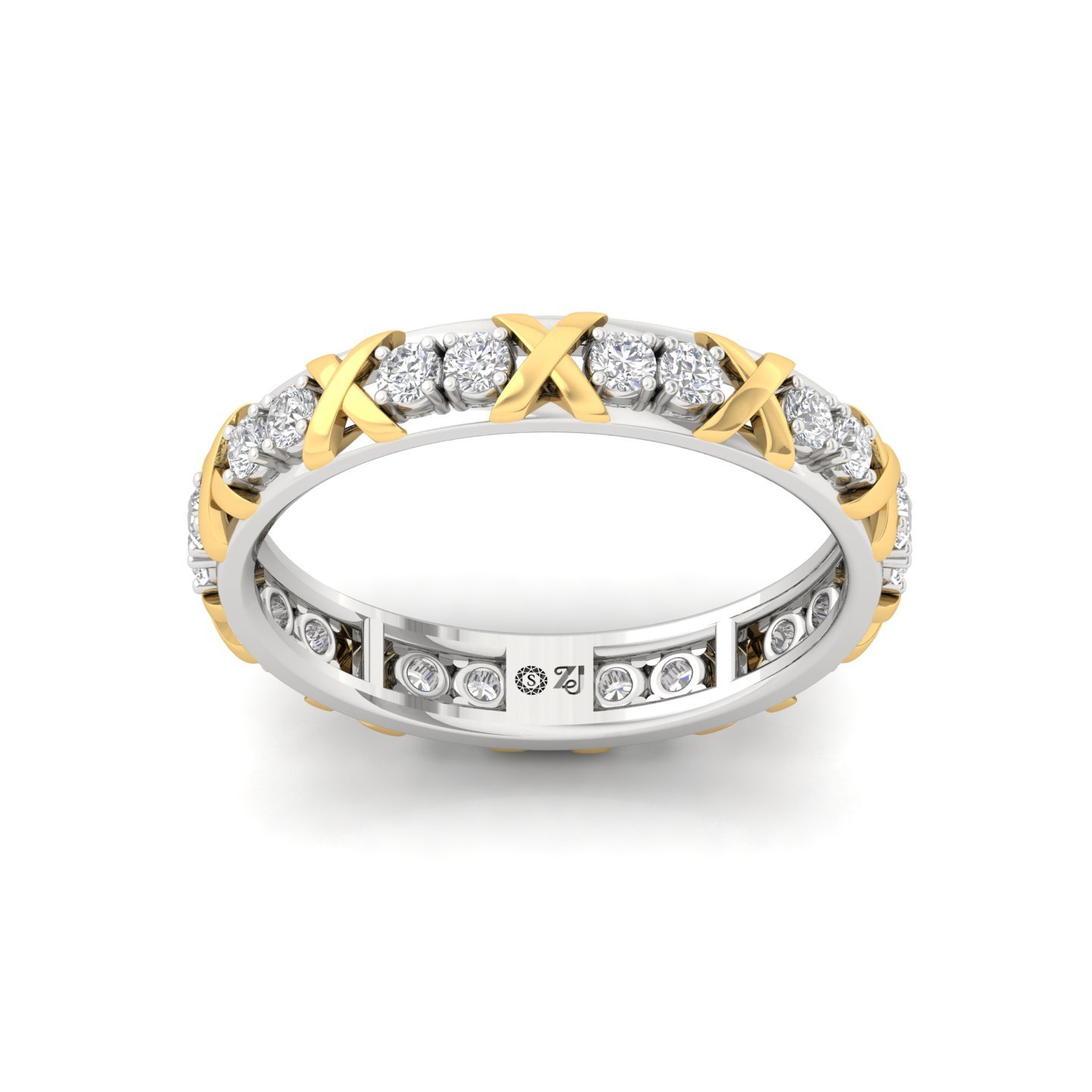 Round Cut Diamond Eternity Ring with X-Design | Lab Grown CVD Diamond Band Ring | 925 Silver | 10K | 14K | 18K - Main View