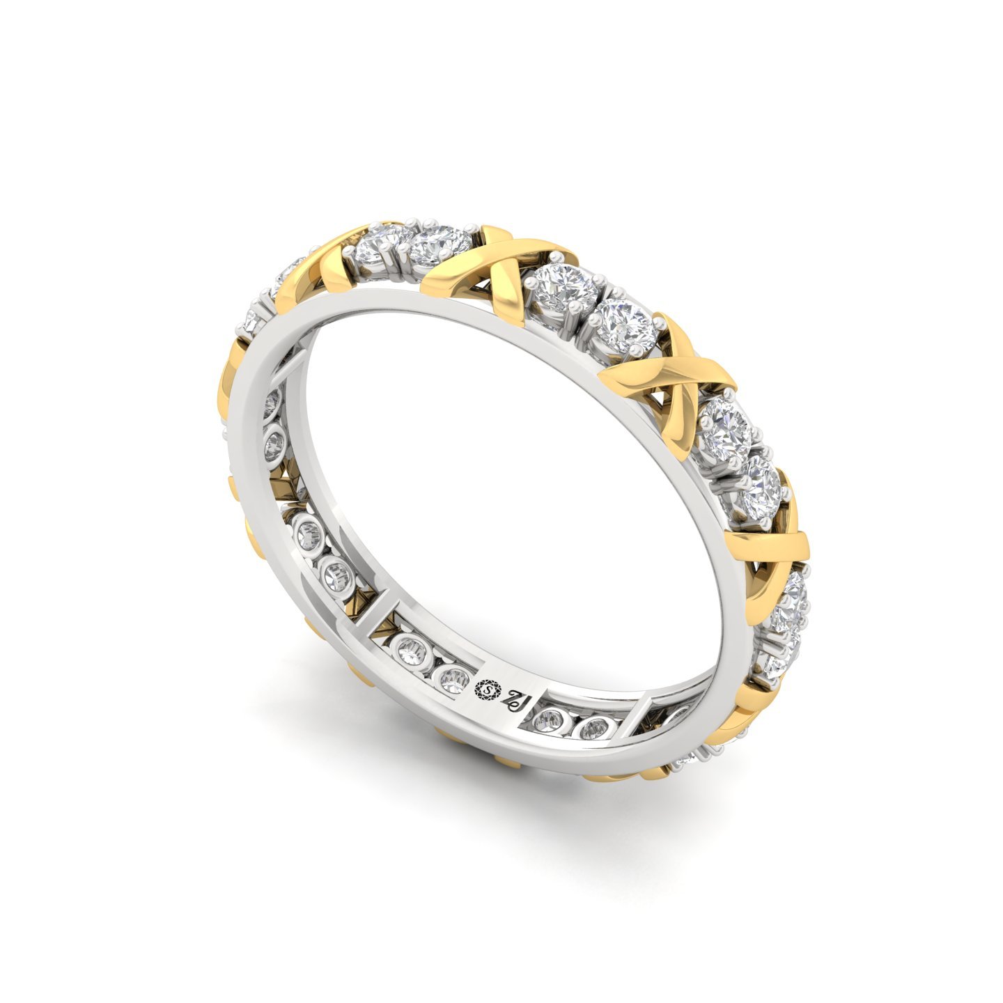 Round Cut Diamond Eternity Ring with X-Design | Lab Grown CVD Diamond Band Ring | 925 Silver | 10K | 14K | 18K - View 2