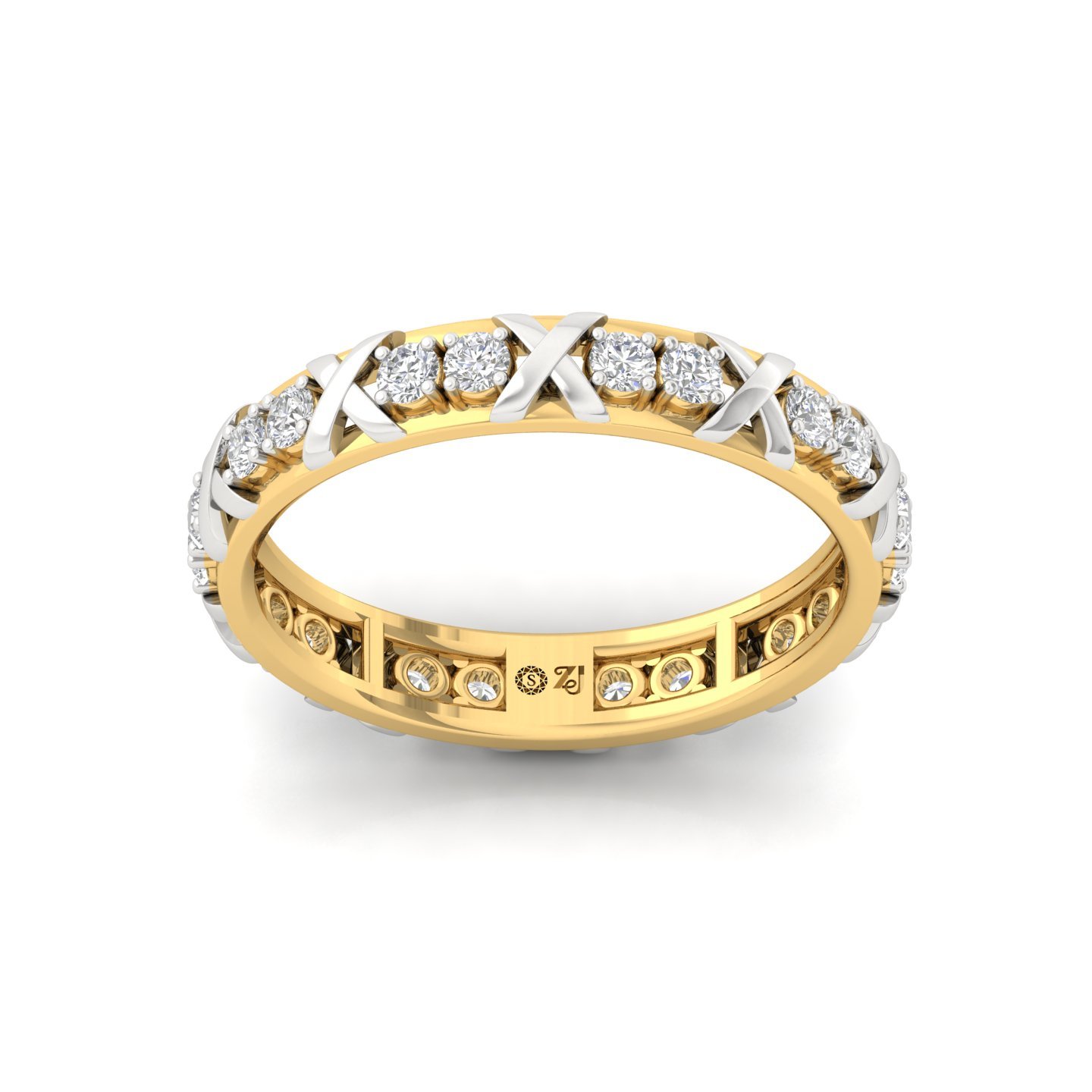 Round Cut Diamond Eternity Ring with X-Design | Lab Grown CVD Diamond Band Ring | 925 Silver | 10K | 14K | 18K - Gold Main View