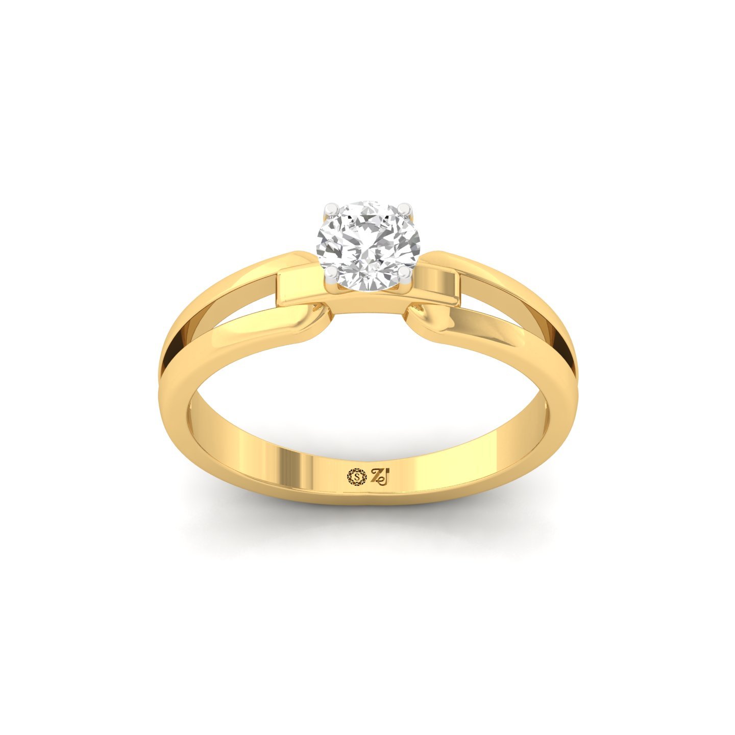 Round Cut Diamond Solitaire Ring | Elegant Split Shank Lab Grown CVD Diamond Engagement Ring | 925 Silver | 10K | 14K | 18K - Gold Main View