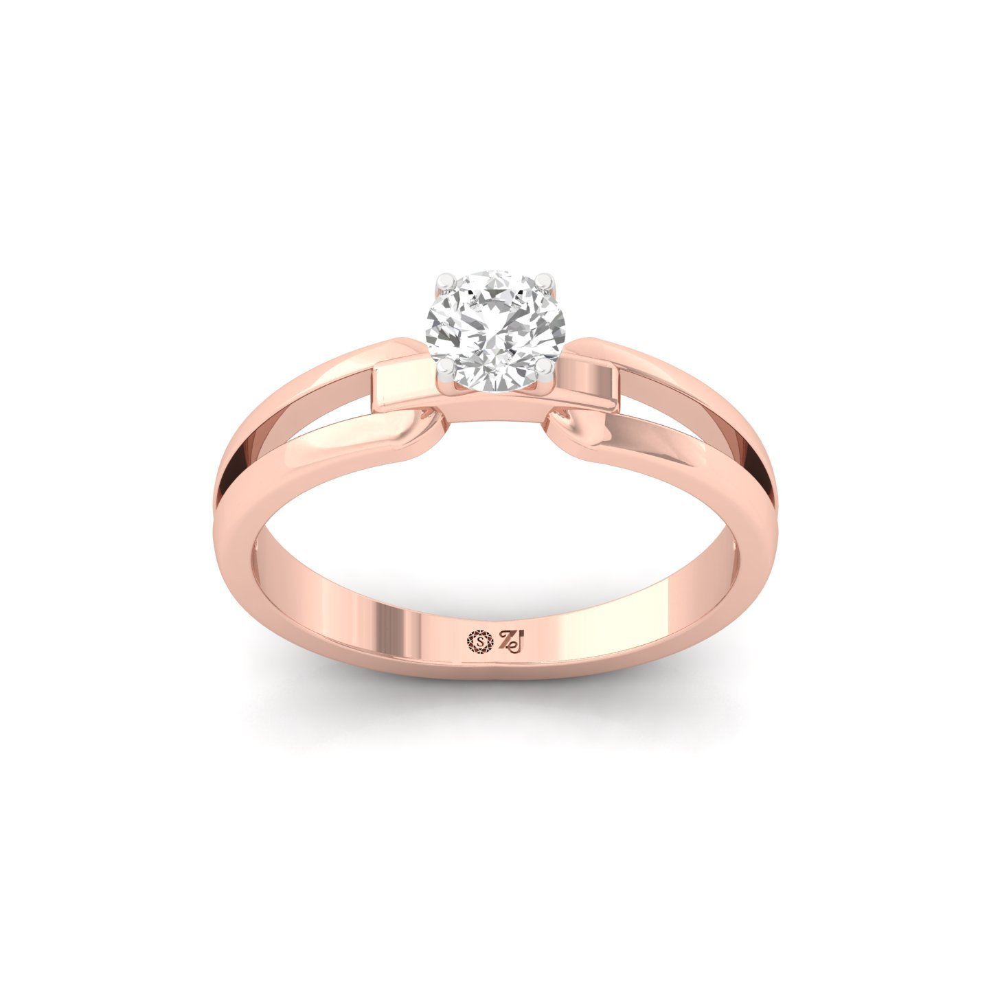 Round Cut Diamond Solitaire Ring | Elegant Split Shank Lab Grown CVD Diamond Engagement Ring | 925 Silver | 10K | 14K | 18K - Rose Gold Main View