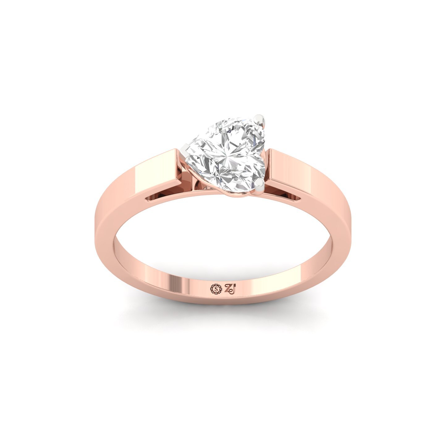 Heart Cut Diamond Solitaire Ring | Romantic Lab Grown CVD Diamond Engagement Ring | 925 Silver | 10K | 14K | 18K - Rose Gold Main View