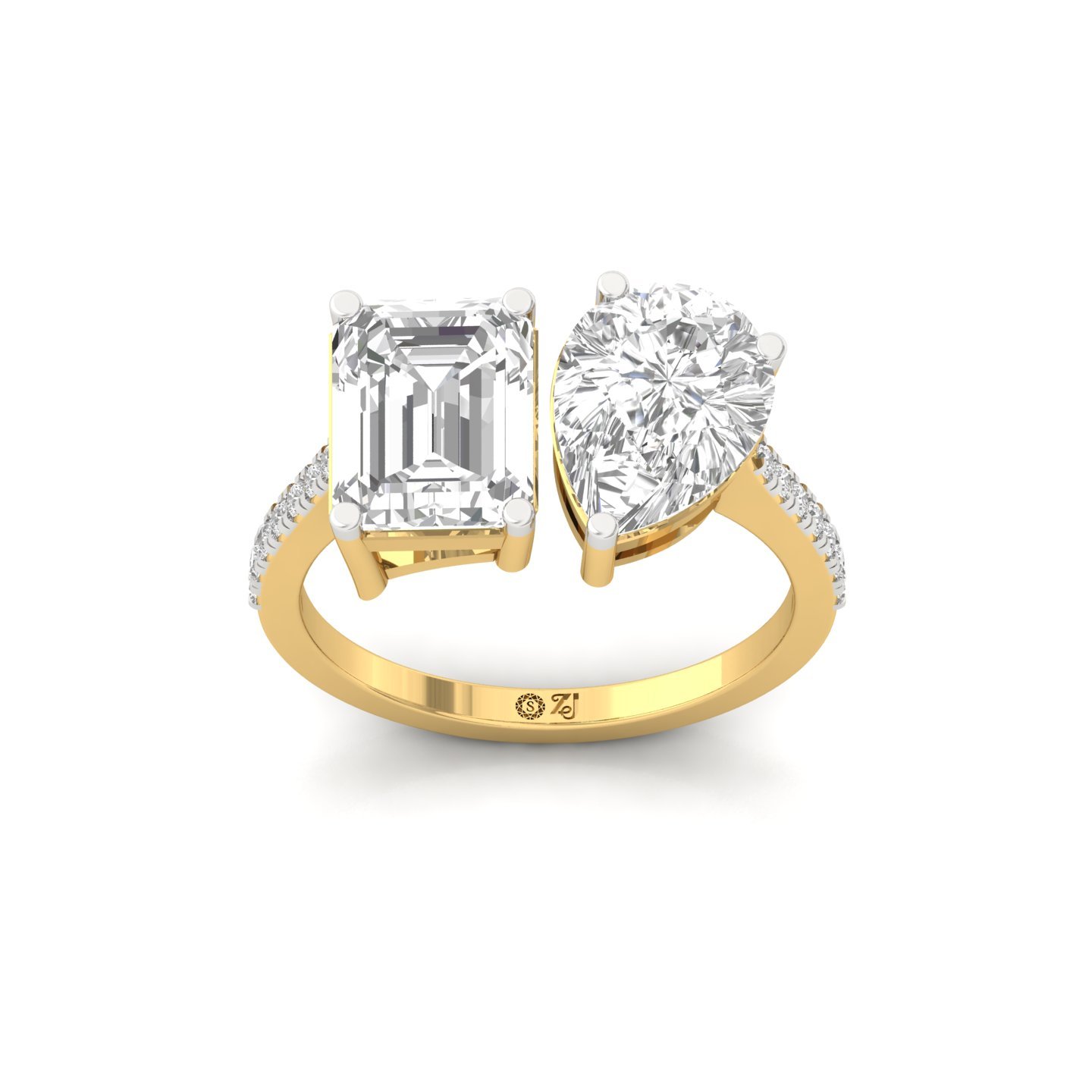 Emerald & Pear Cut Diamond Toi et Moi Ring | Lab Grown CVD Diamond Engagement Ring | 925 Silver | 10K | 14K | 18K - Gold Main View