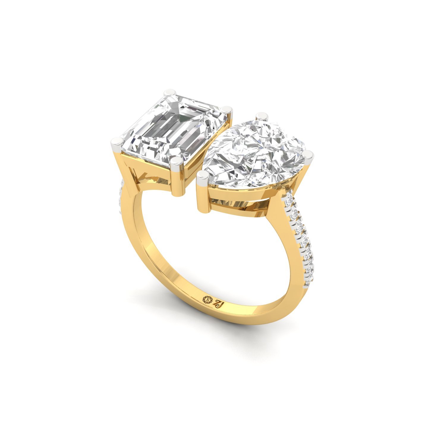 Emerald & Pear Cut Diamond Toi et Moi Ring | Lab Grown CVD Diamond Engagement Ring | 925 Silver | 10K | 14K | 18K - View 2