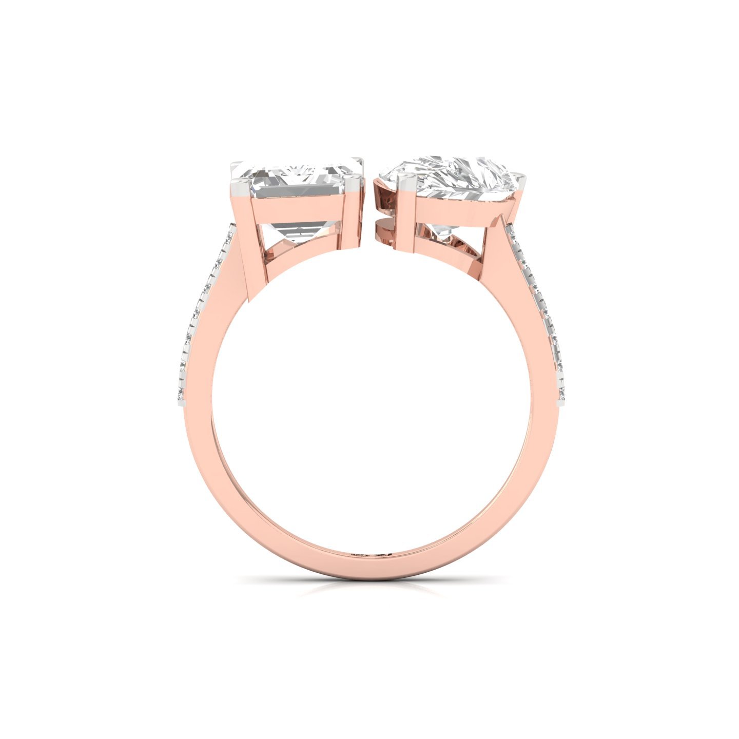 Emerald & Pear Cut Diamond Toi et Moi Ring | Lab Grown CVD Diamond Engagement Ring | 925 Silver | 10K | 14K | 18K - View 3