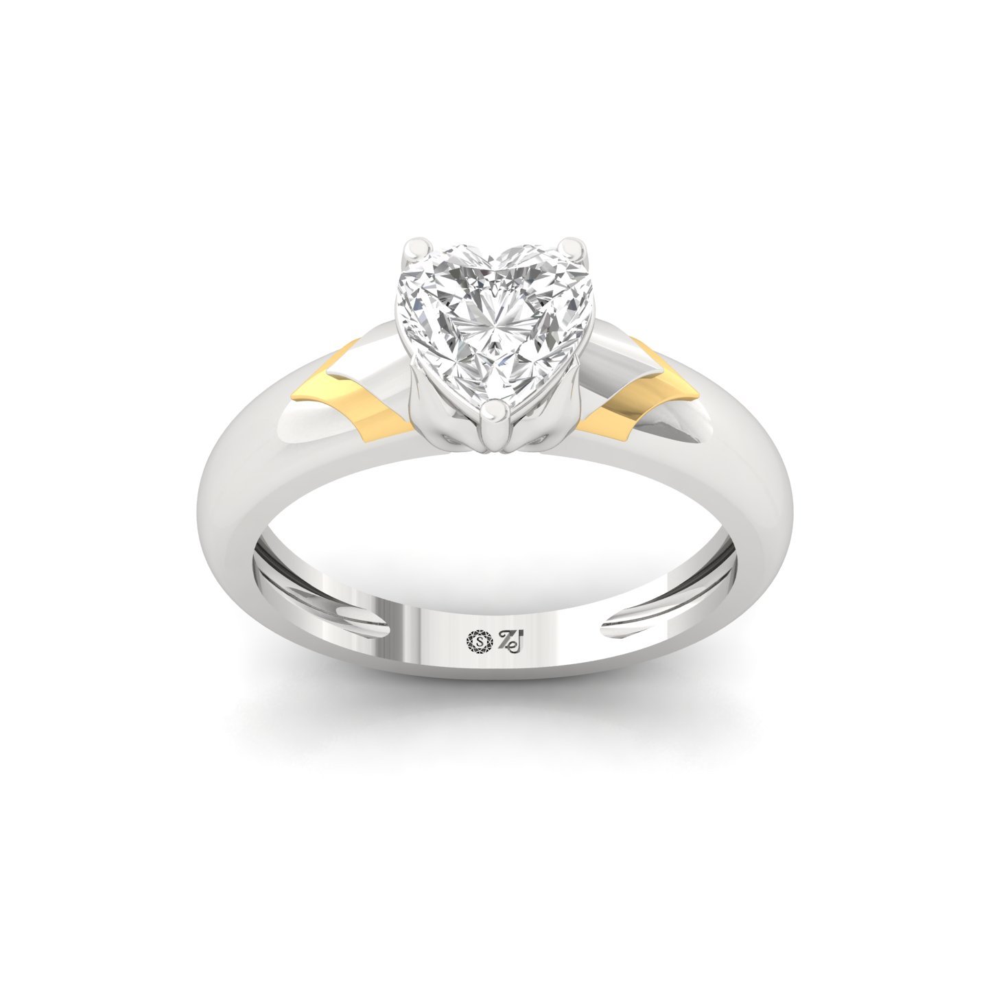 Heart Cut Diamond Solitaire Ring | Two-Tone Lab Grown CVD Diamond Engagement Ring | 925 Silver | 10K | 14K | 18K - Main View