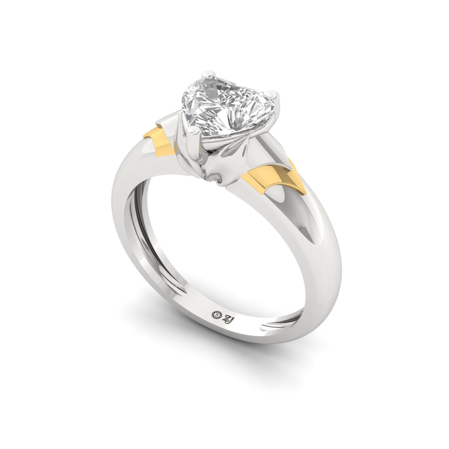 Heart Cut Diamond Solitaire Ring | Two-Tone Lab Grown CVD Diamond Engagement Ring | 925 Silver | 10K | 14K | 18K - View 2