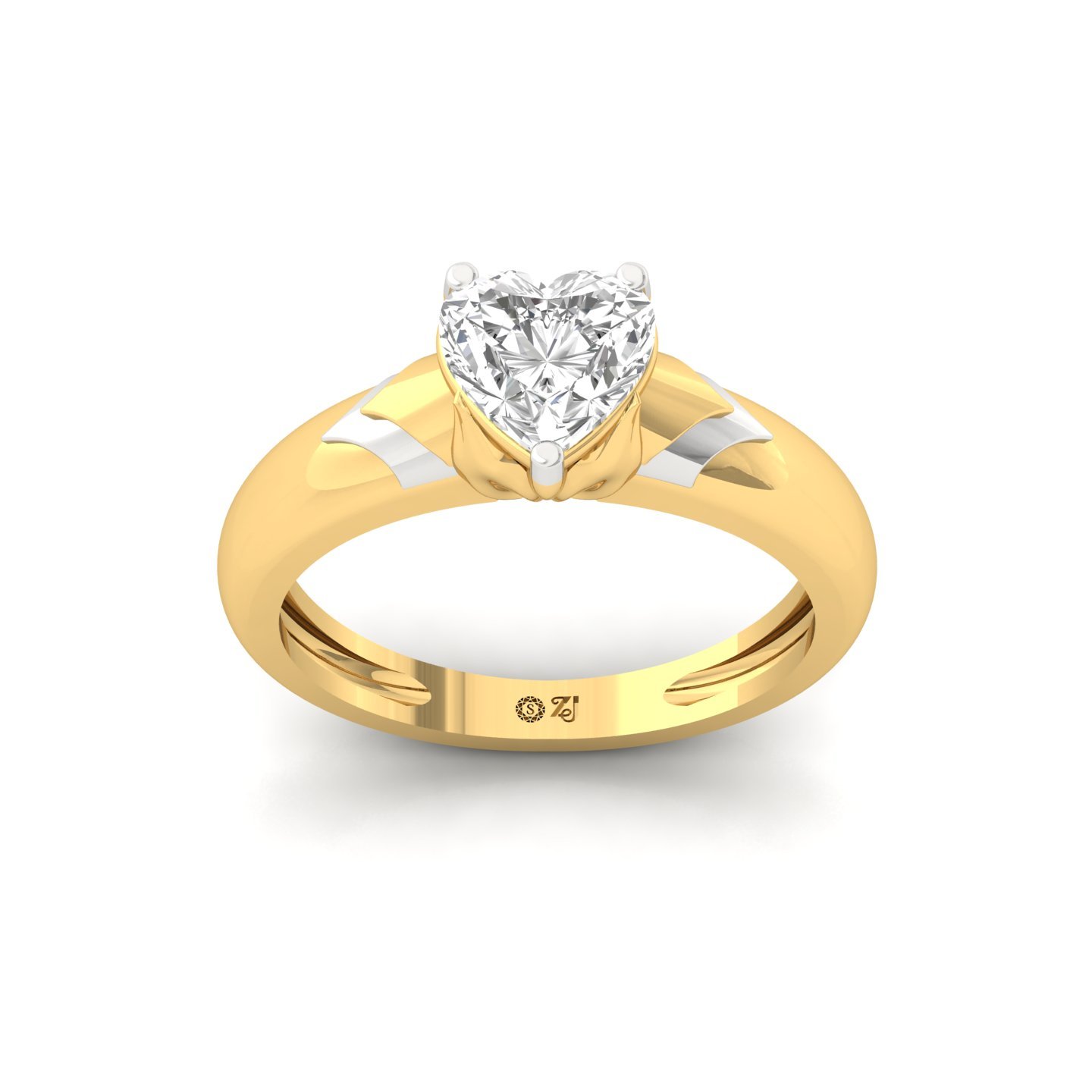 Heart Cut Diamond Solitaire Ring | Two-Tone Lab Grown CVD Diamond Engagement Ring | 925 Silver | 10K | 14K | 18K - Gold Main View