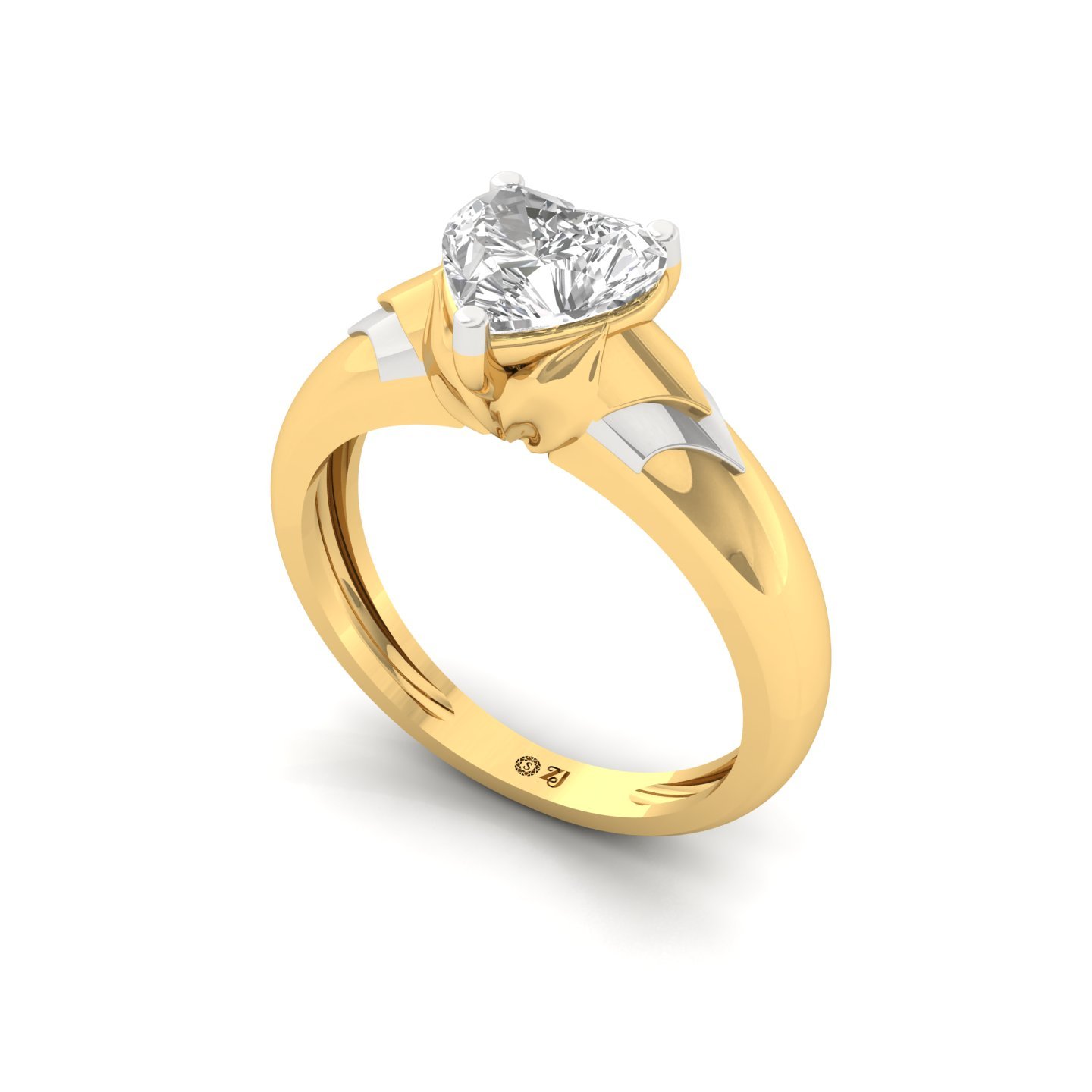 Heart Cut Diamond Solitaire Ring | Two-Tone Lab Grown CVD Diamond Engagement Ring | 925 Silver | 10K | 14K | 18K - View 2
