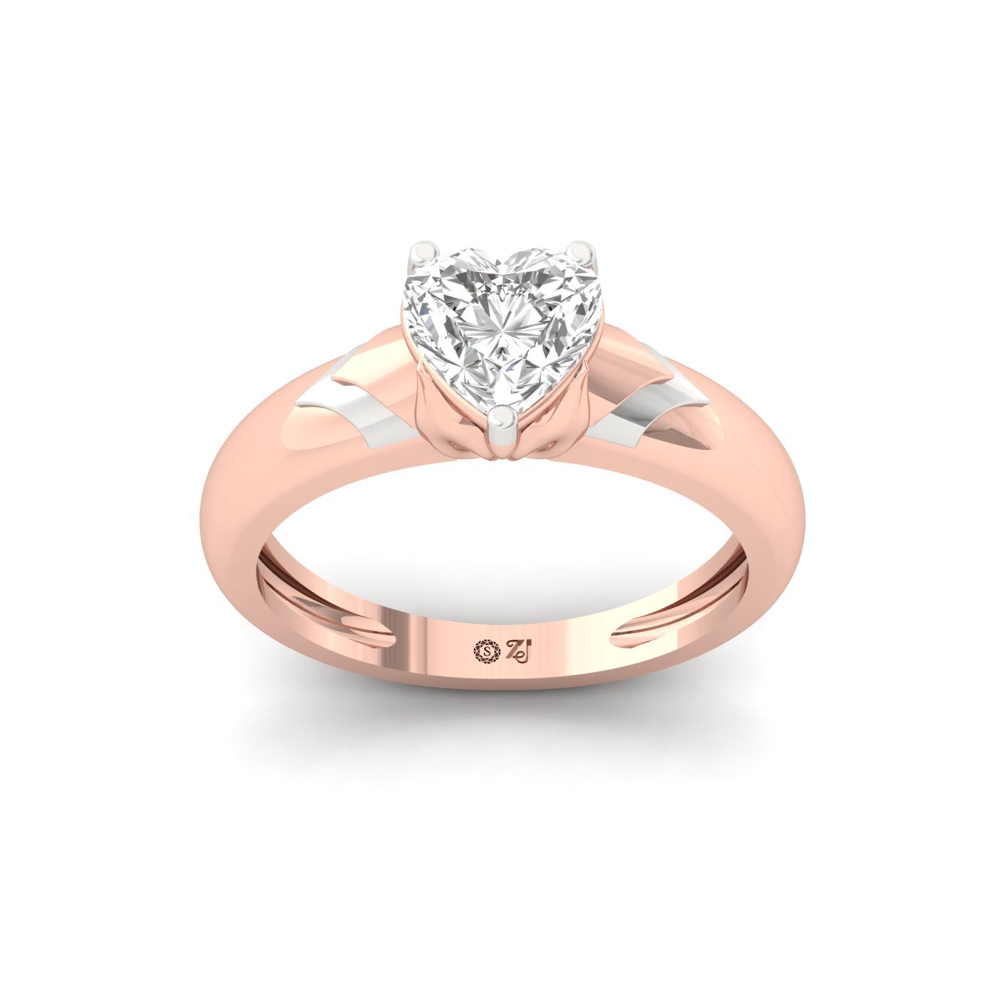 Heart Cut Diamond Solitaire Ring | Two-Tone Lab Grown CVD Diamond Engagement Ring | 925 Silver | 10K | 14K | 18K - Rose Gold Main View