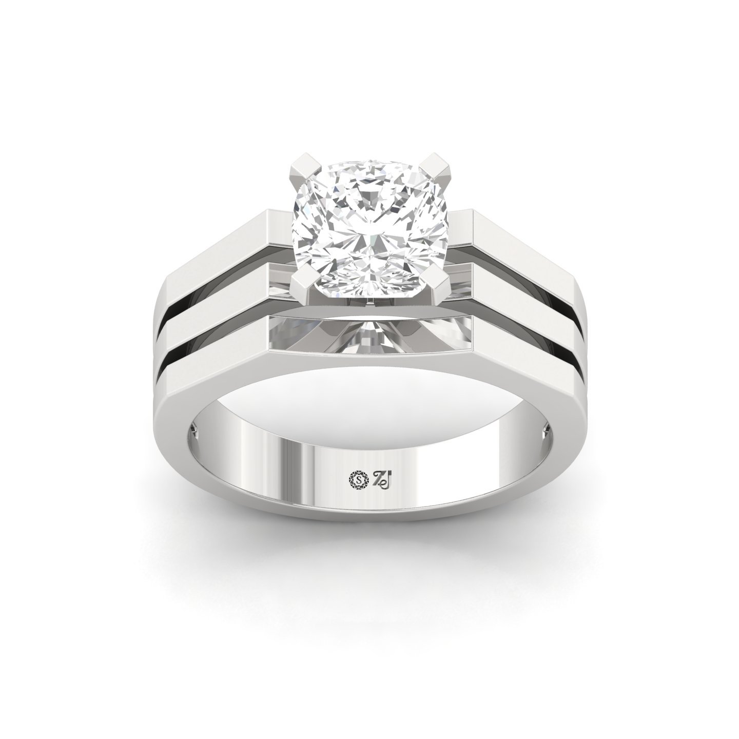 Cushion Cut Diamond Solitaire Ring | Modern Lab Grown CVD Diamond Engagement Ring | 925 Silver | 10K | 14K | 18K - Main View