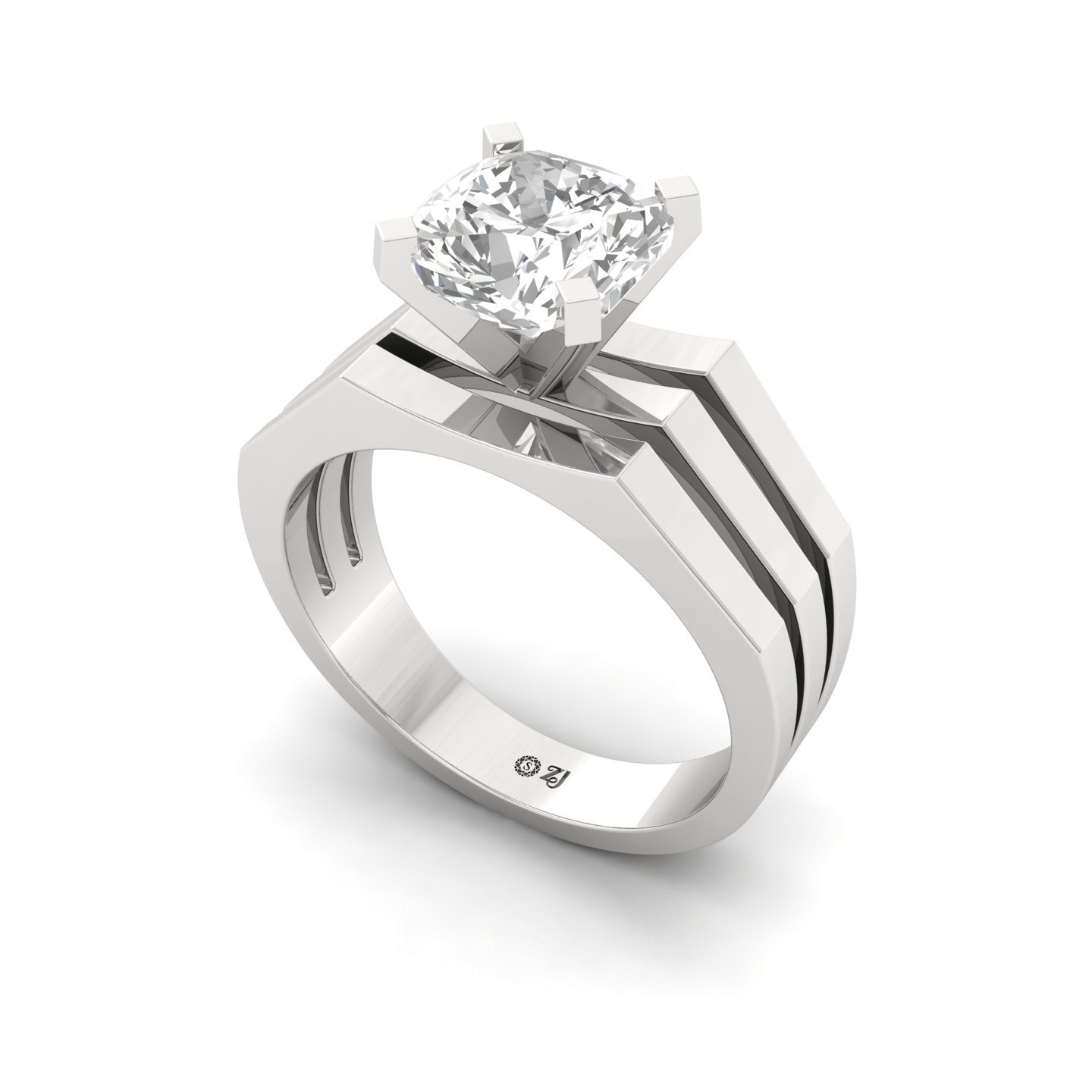 Cushion Cut Diamond Solitaire Ring | Modern Lab Grown CVD Diamond Engagement Ring | 925 Silver | 10K | 14K | 18K - View 2