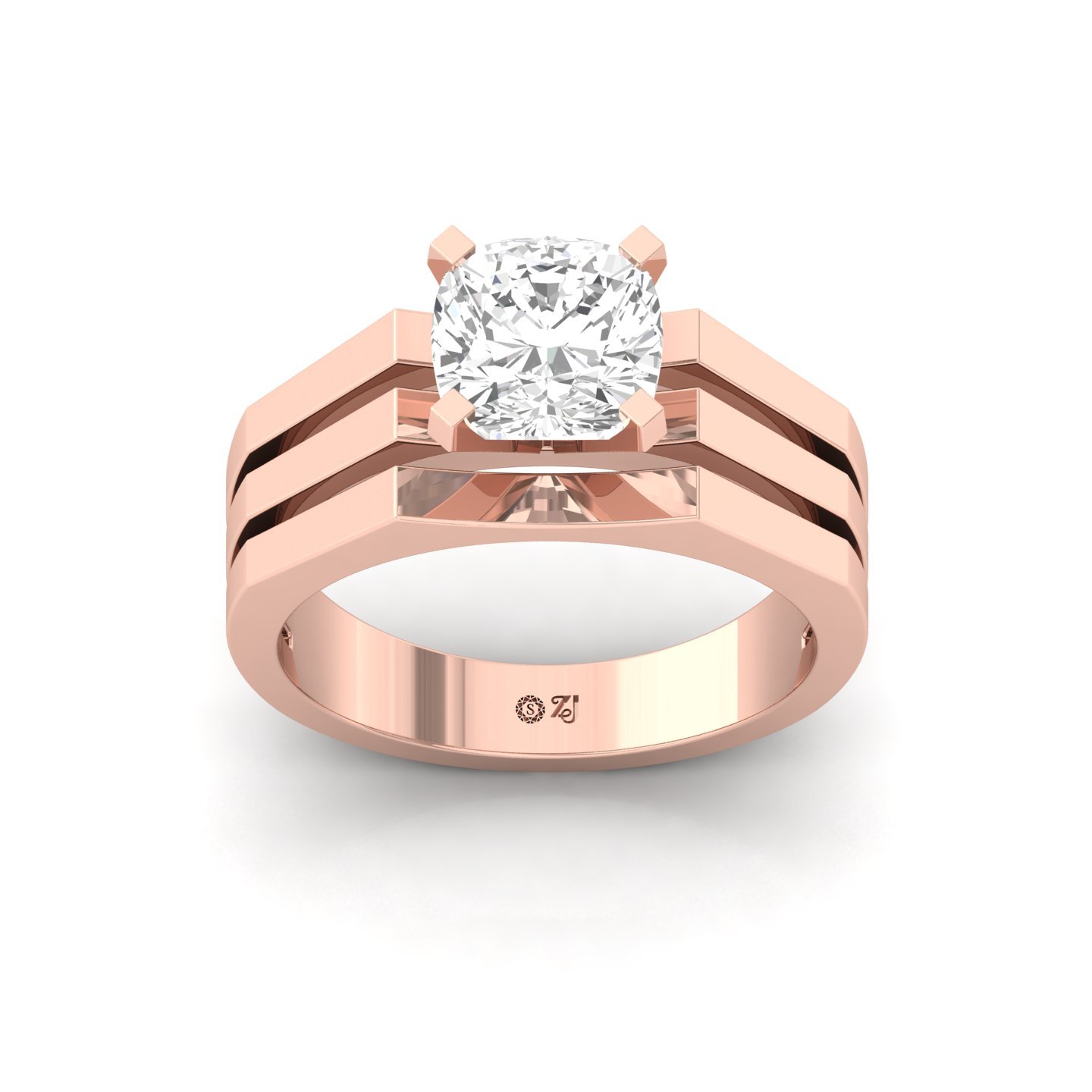 Cushion Cut Diamond Solitaire Ring | Modern Lab Grown CVD Diamond Engagement Ring | 925 Silver | 10K | 14K | 18K - Rose Gold Main View