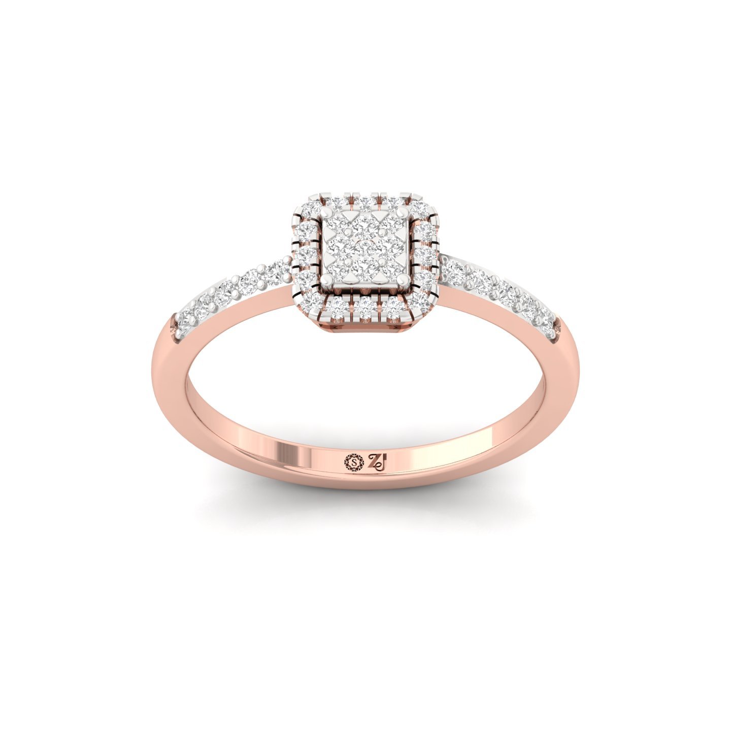 Cluster Diamond Engagement Ring | Lab Grown CVD Diamond Halo Ring | 925 Silver | 10K | 14K | 18K - Rose Gold Main View