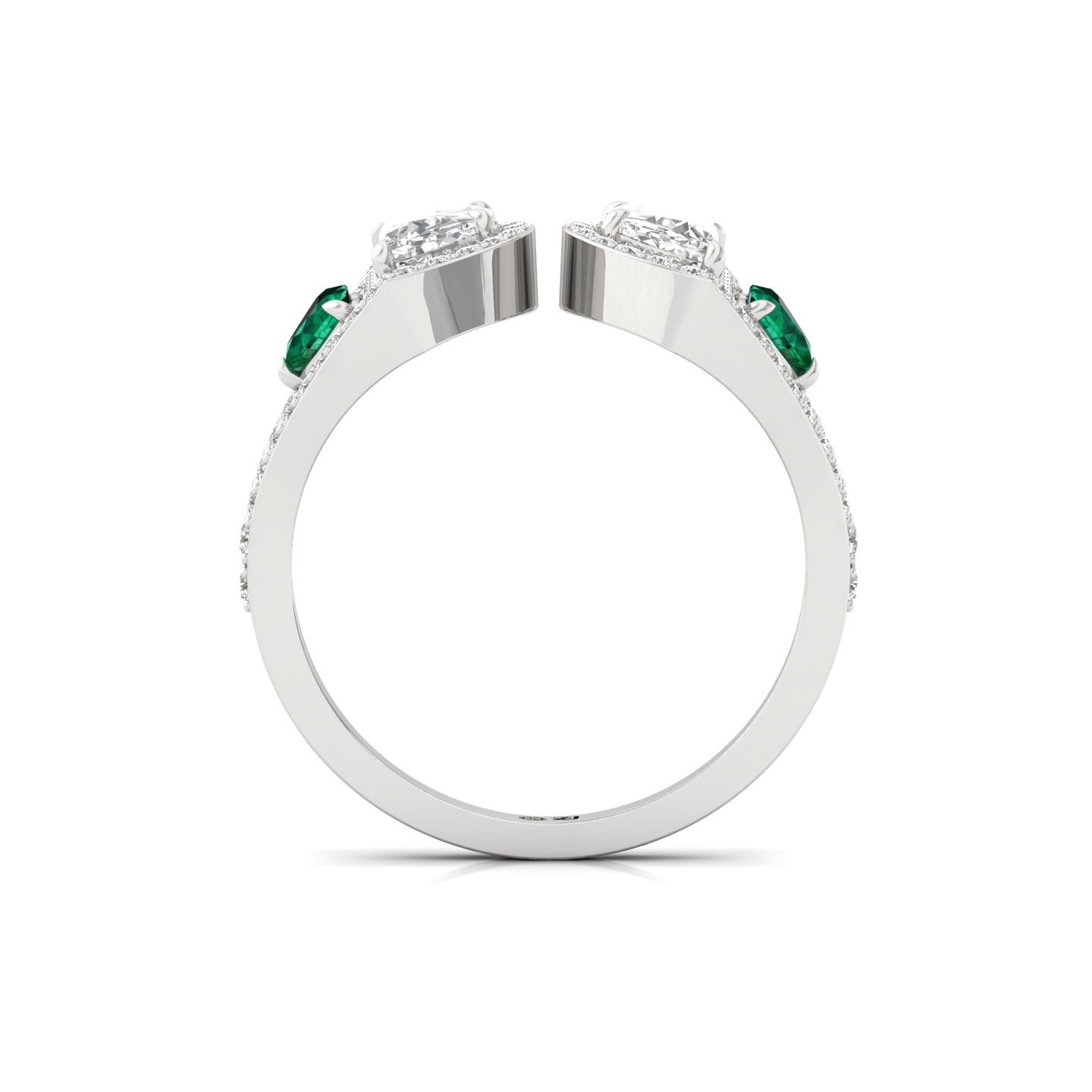 Half Moon & Heart Diamond Open Ring | Lab Grown CVD Diamond & Emerald Halo Ring | 925 Silver | 10K | 14K | 18K - View 3