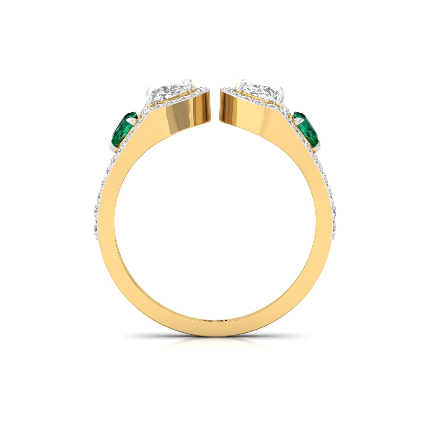 Half Moon & Heart Diamond Open Ring | Lab Grown CVD Diamond & Emerald Halo Ring | 925 Silver | 10K | 14K | 18K - View 3