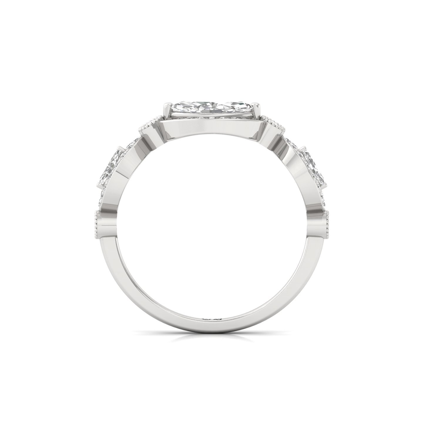 Marquise Diamond Halo Ring | Vintage Lab Grown CVD Diamond Engagement Ring | 925 Silver | 10K | 14K | 18K - View 3