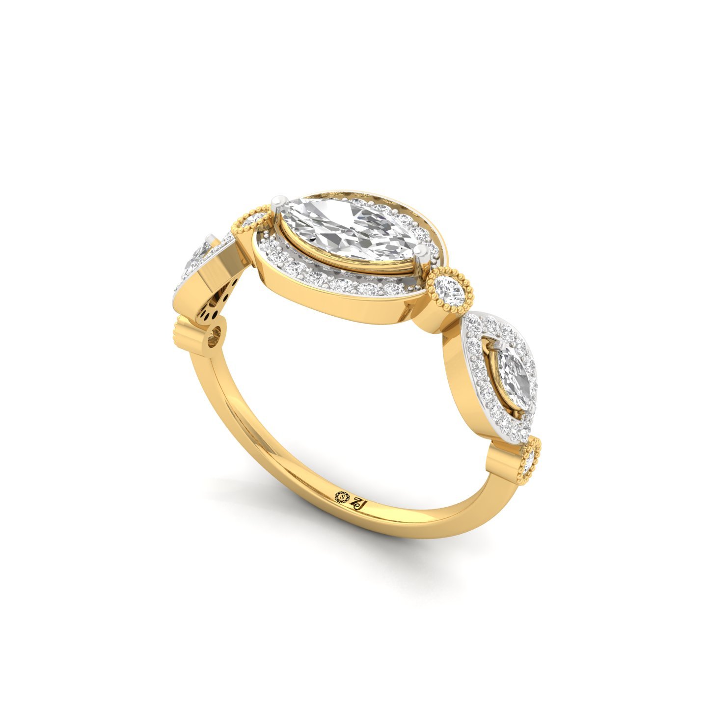 Marquise Diamond Halo Ring | Vintage Lab Grown CVD Diamond Engagement Ring | 925 Silver | 10K | 14K | 18K - View 2