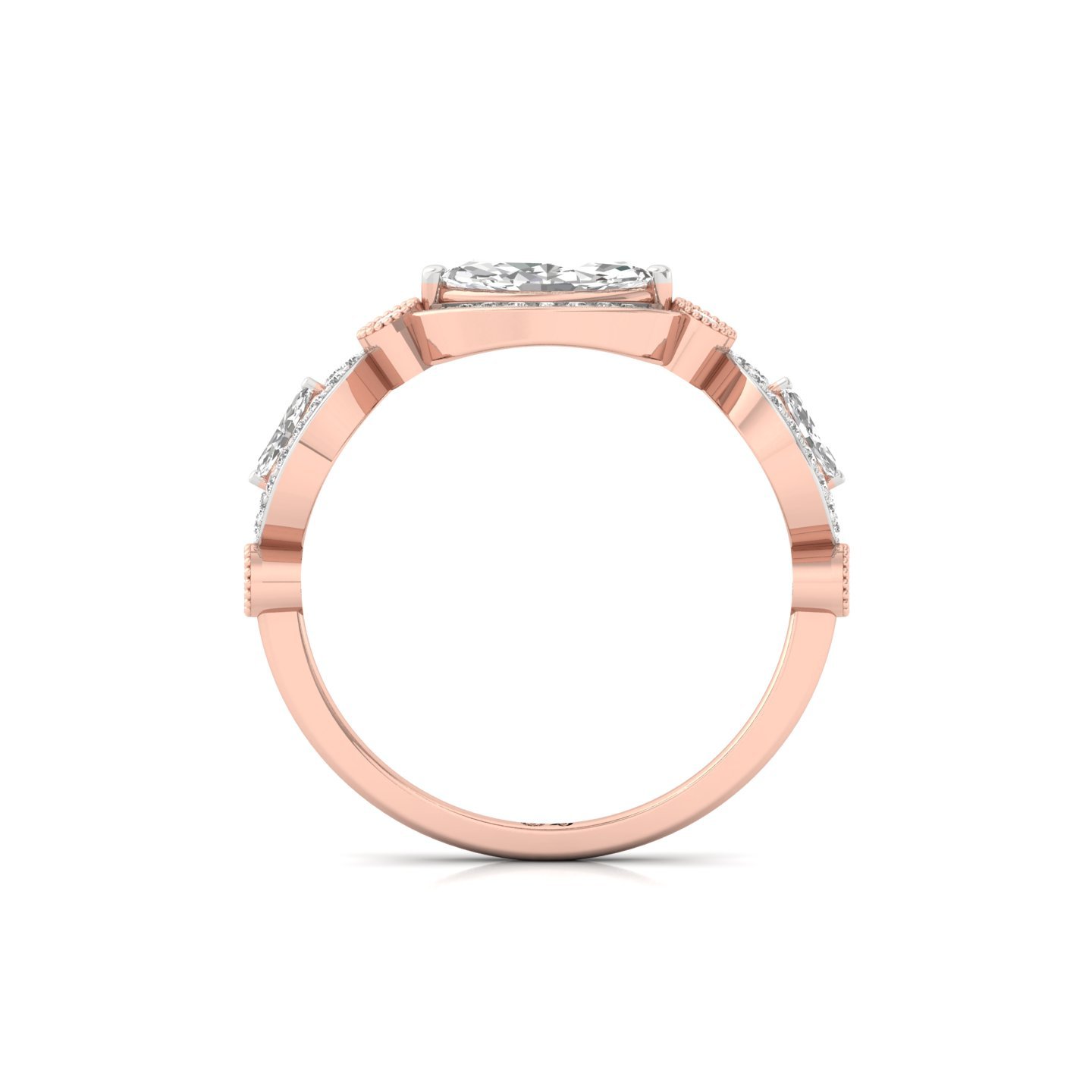 Marquise Diamond Halo Ring | Vintage Lab Grown CVD Diamond Engagement Ring | 925 Silver | 10K | 14K | 18K - View 3