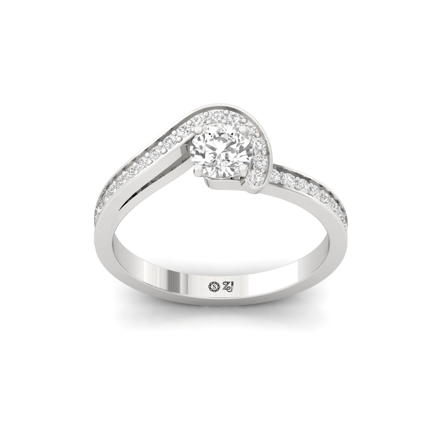 Round Cut Diamond Wave Halo Ring | Lab Grown CVD Diamond Engagement Ring | 925 Silver | 10K | 14K | 18K - Main View