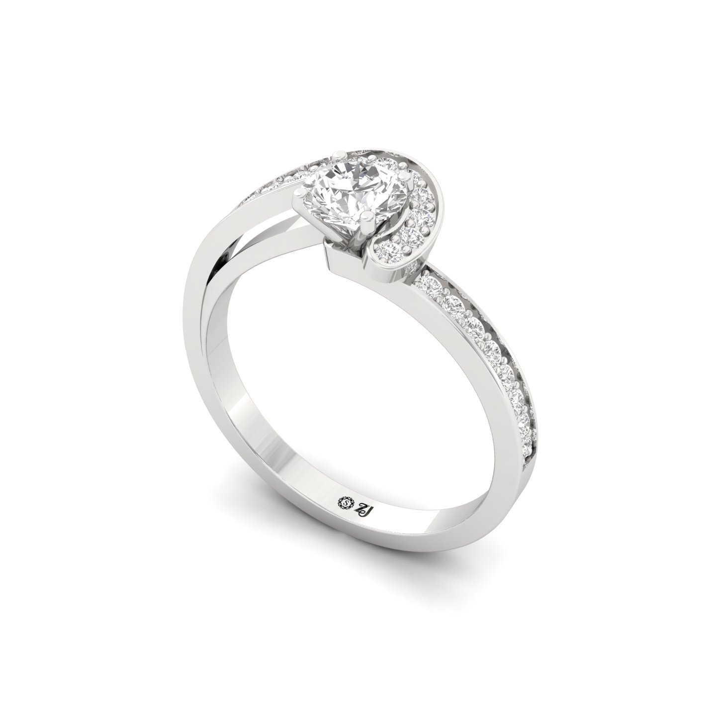 Round Cut Diamond Wave Halo Ring | Lab Grown CVD Diamond Engagement Ring | 925 Silver | 10K | 14K | 18K - View 2