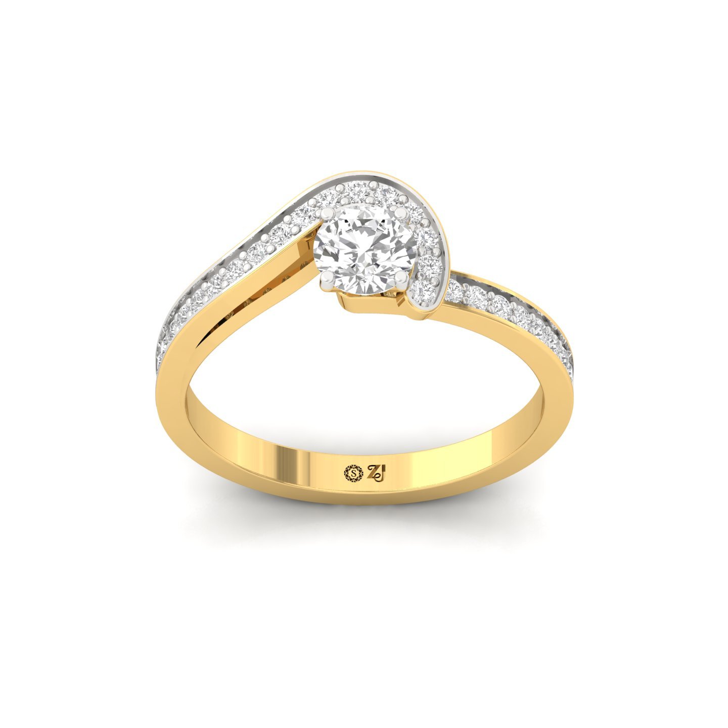 Round Cut Diamond Wave Halo Ring | Lab Grown CVD Diamond Engagement Ring | 925 Silver | 10K | 14K | 18K - Gold Main View