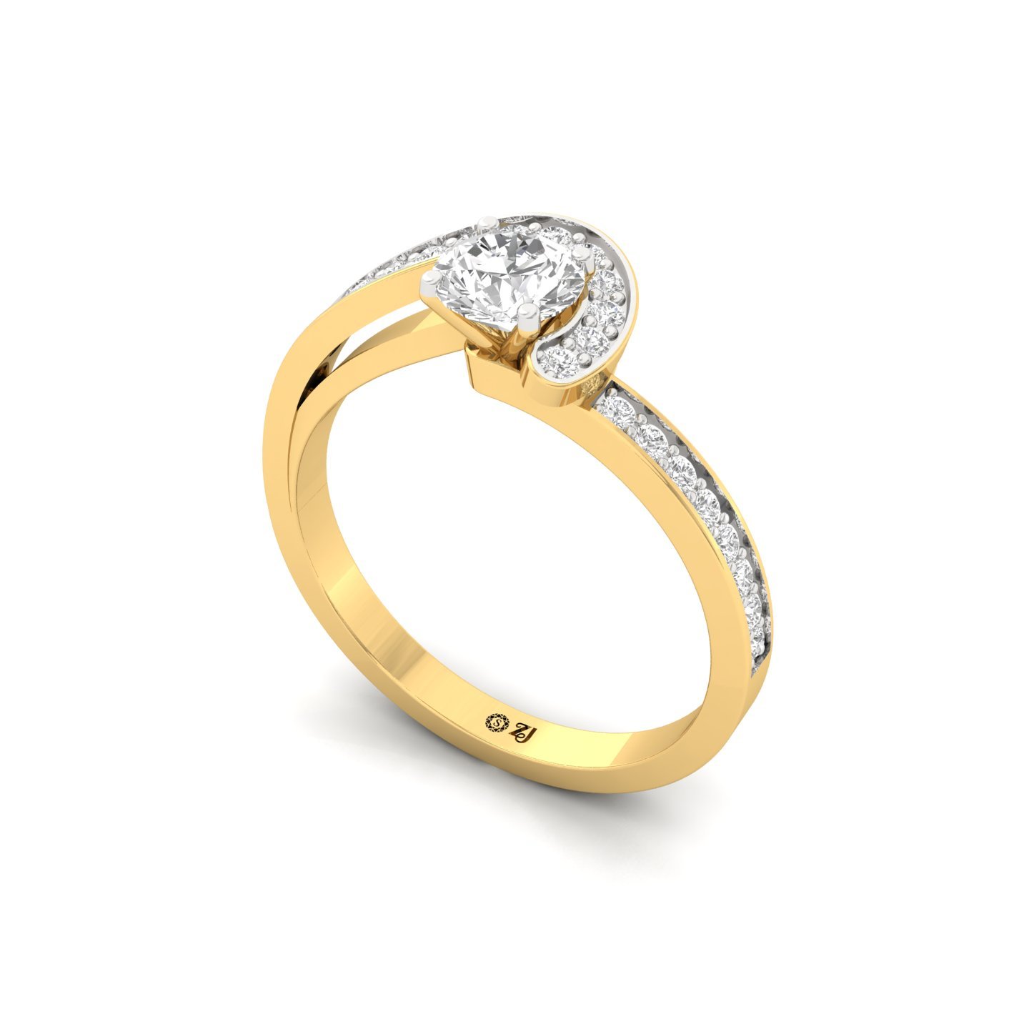 Round Cut Diamond Wave Halo Ring | Lab Grown CVD Diamond Engagement Ring | 925 Silver | 10K | 14K | 18K - View 2