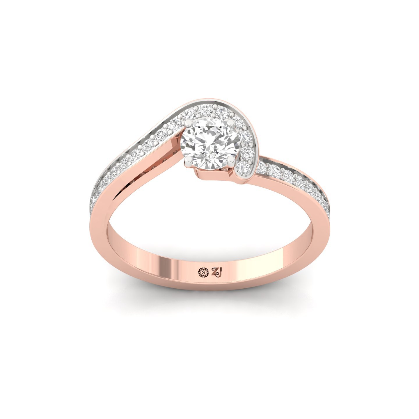 Round Cut Diamond Wave Halo Ring | Lab Grown CVD Diamond Engagement Ring | 925 Silver | 10K | 14K | 18K - Rose Gold Main View