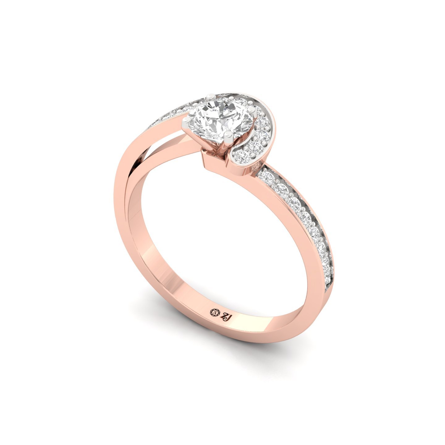 Round Cut Diamond Wave Halo Ring | Lab Grown CVD Diamond Engagement Ring | 925 Silver | 10K | 14K | 18K - View 2