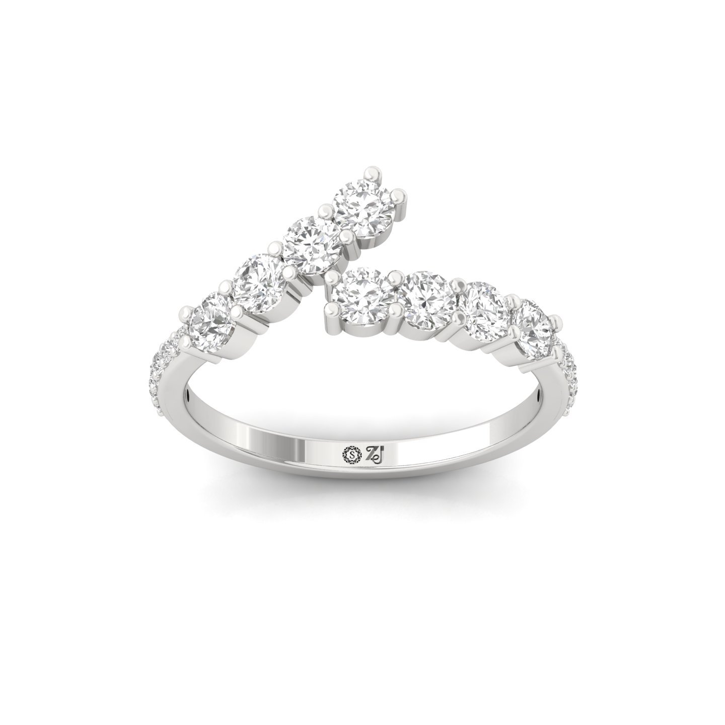 Round Cut Diamond Bypass Ring | Lab Grown CVD Diamond Statement Ring | 925 Silver | 10K | 14K | 18K - Main View