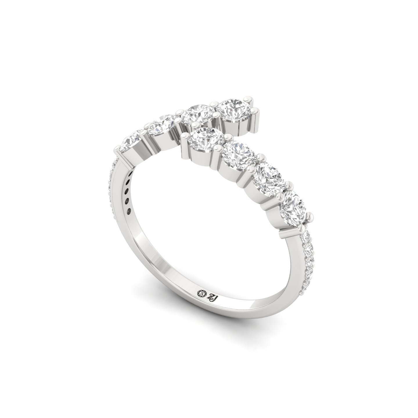 Round Cut Diamond Bypass Ring | Lab Grown CVD Diamond Statement Ring | 925 Silver | 10K | 14K | 18K - View 2