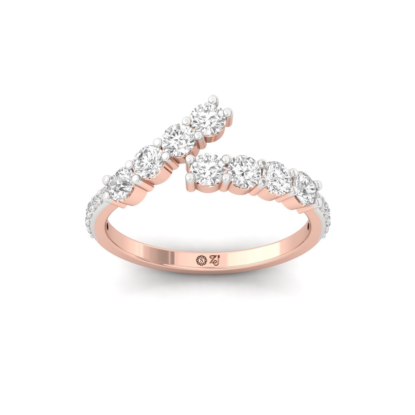 Round Cut Diamond Bypass Ring | Lab Grown CVD Diamond Statement Ring | 925 Silver | 10K | 14K | 18K - Rose Gold Main View
