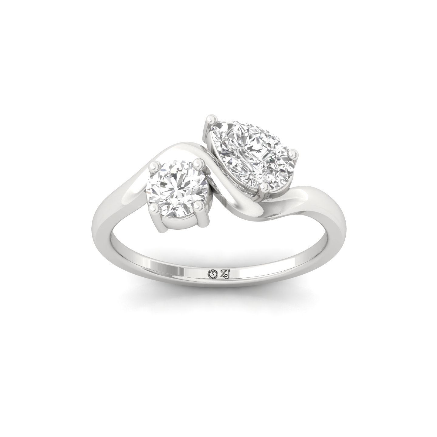 Pear & Round Cut Two Stone Diamond Ring | Lab Grown CVD Diamond Toi Et Moi Ring | 925 Silver | 10K | 14K | 18K - Main View