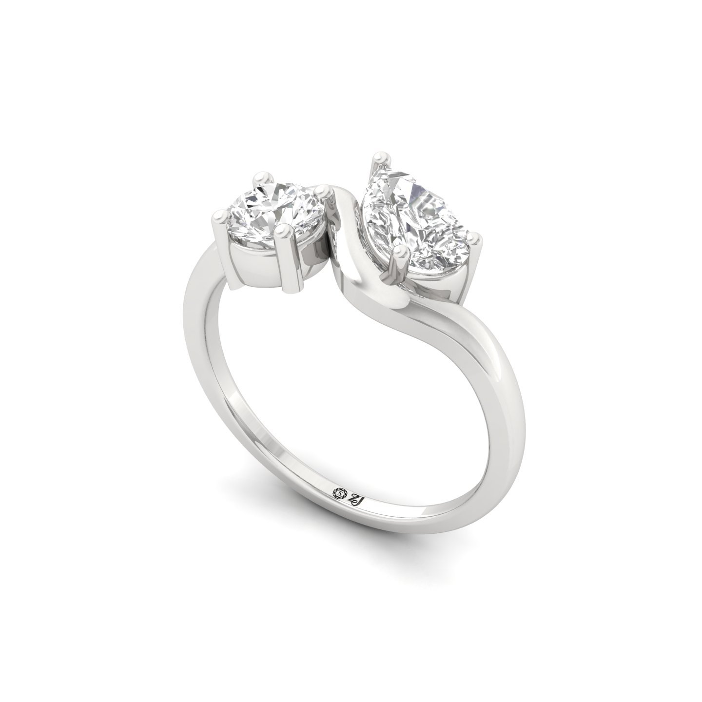 Pear & Round Cut Two Stone Diamond Ring | Lab Grown CVD Diamond Toi Et Moi Ring | 925 Silver | 10K | 14K | 18K - View 2